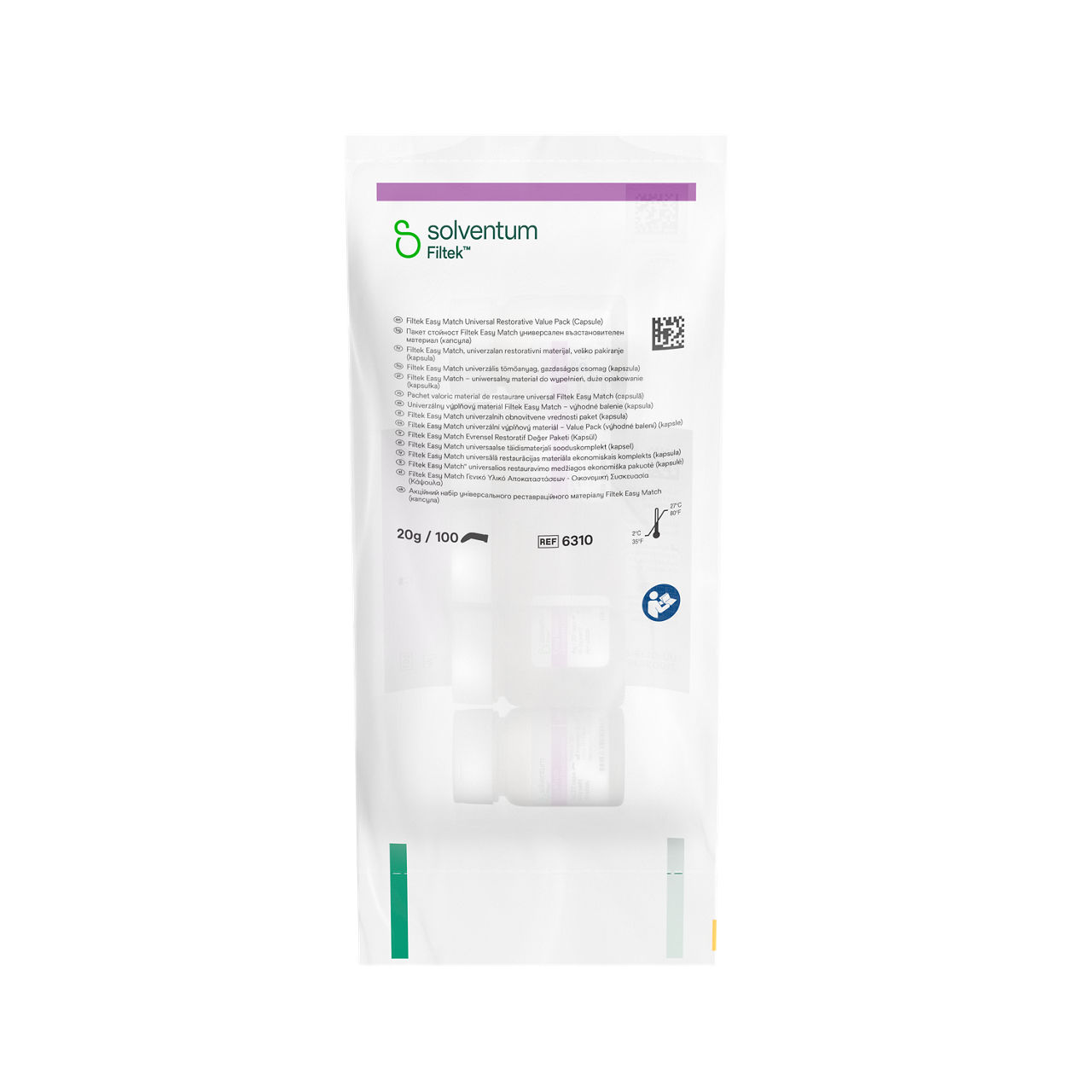 Solventum™ Filtek™ Easy Match Universal Restorative, 6310, Natural, 0.2 g, Capsule, 20/BT, 5 BT/BAG, 10 BAG/CS - Front, Center, In Packaging (1C1)