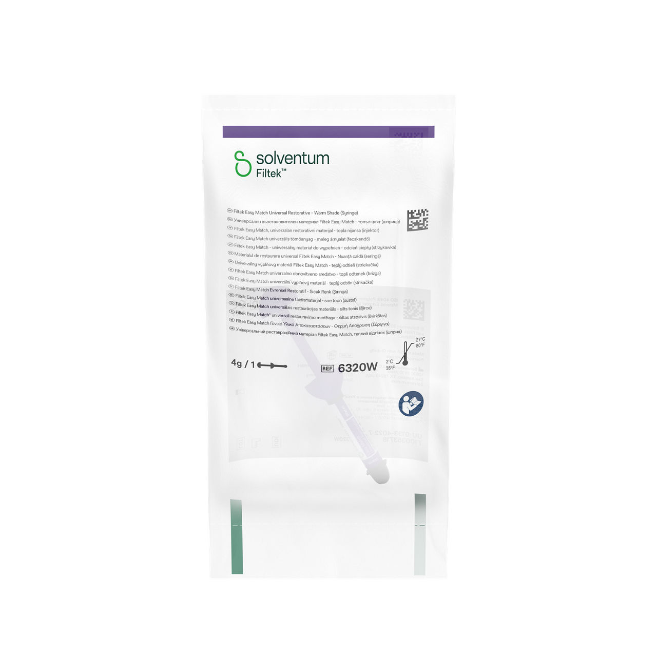 Solventum™ Filtek™ Easy Match Universal Restorative, 6320W, Warm, 4 g, Syringe, 1/BAG - Front, Center, In Packaging (1C1)
