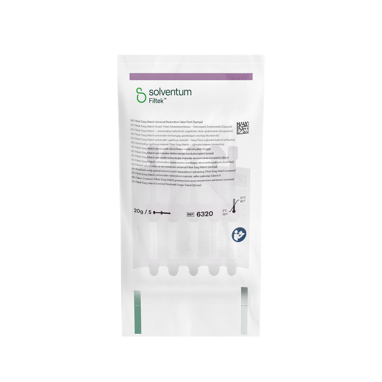 Solventum™ Filtek™ Easy Match Universal Restorative, 6320, Natural, 4 g, Syringe, 5/BAG, 10 BAG/CS - Front, Center, In Packaging (1C1)