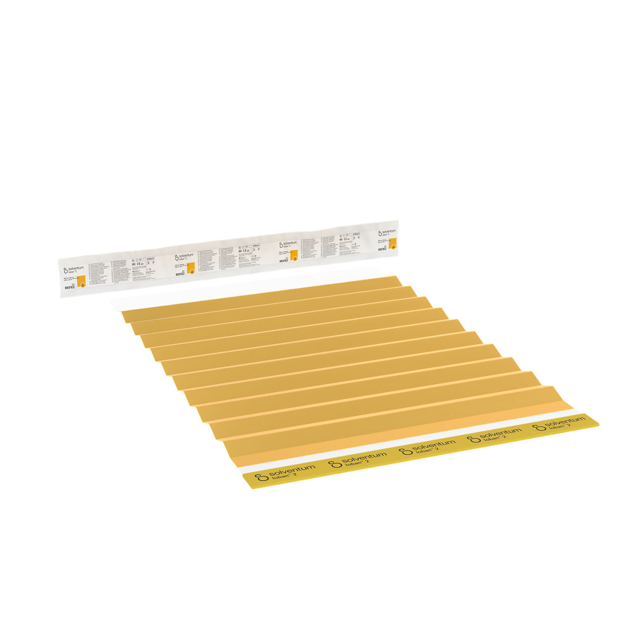 Solventum™ Ioban™ 2 Antimicrobial Incise Drape, 6651EZSB, 23.622 in x 33.465 in (60 cm x 85 cm), 50/CS - Front, Left, In and Out of Packaging (1L10)