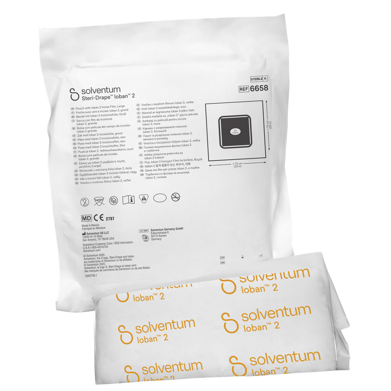 Solventum™ Steri-Drape™ Pouch with Ioban™ 2 Incise Film, 6658, 74 cm x 74 cm, 5/CAR, 4 CAR/CS. 20/CS