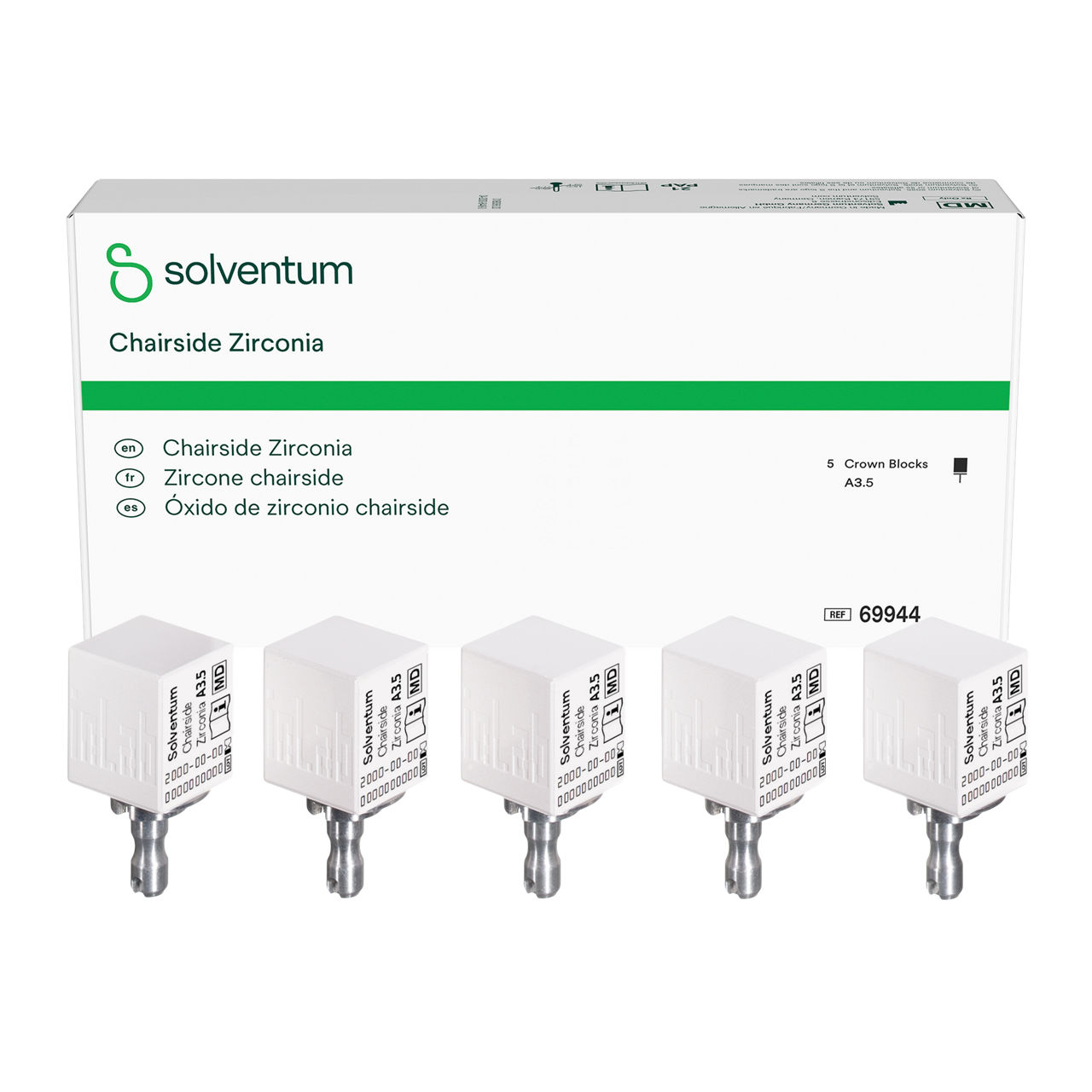 Solventum™ Chairside Zirconia, 69944, A3.5, Crown Block, 5/PAC