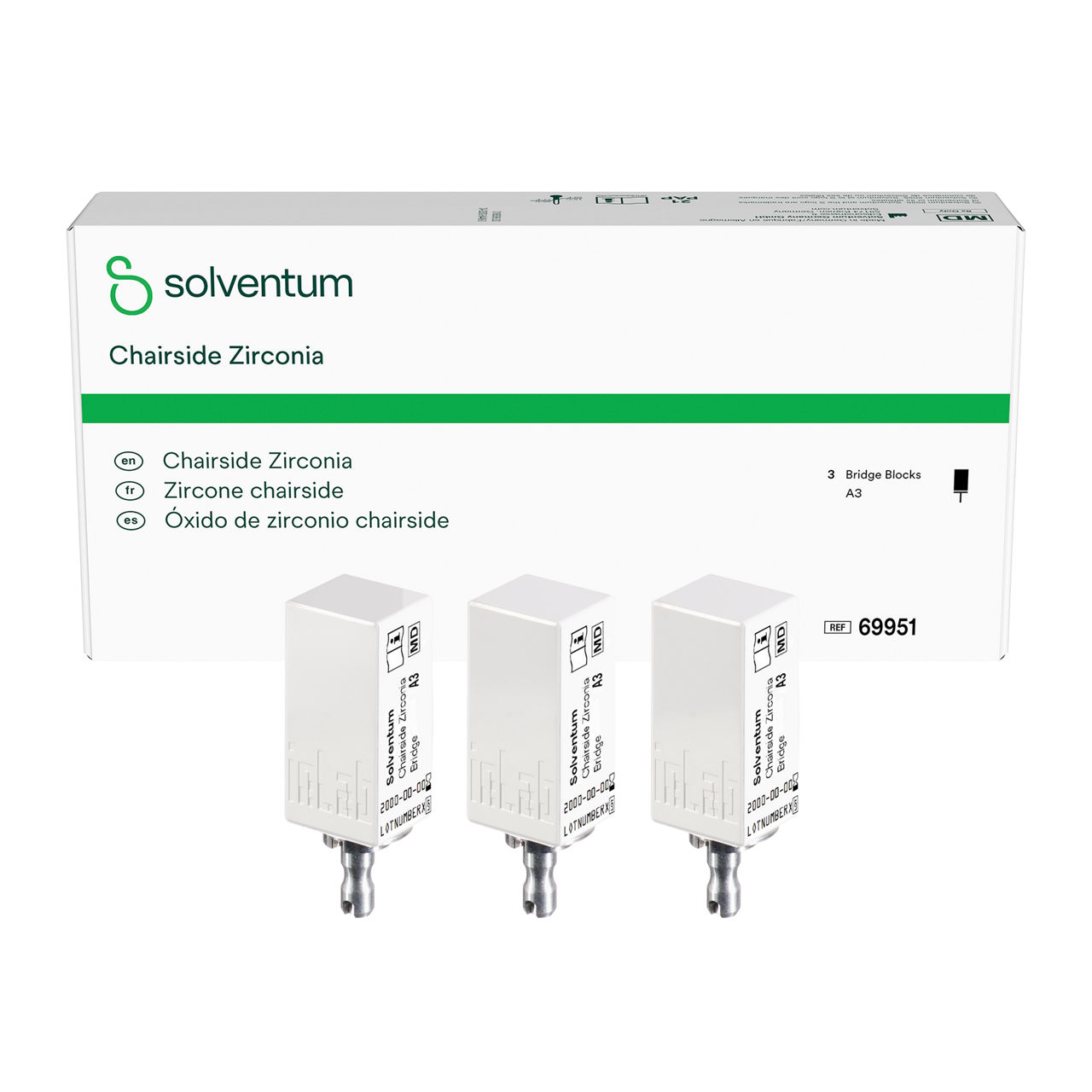Solventum™ Chairside Zirconia, 69951, A3, Bridge Block, 3/PAC