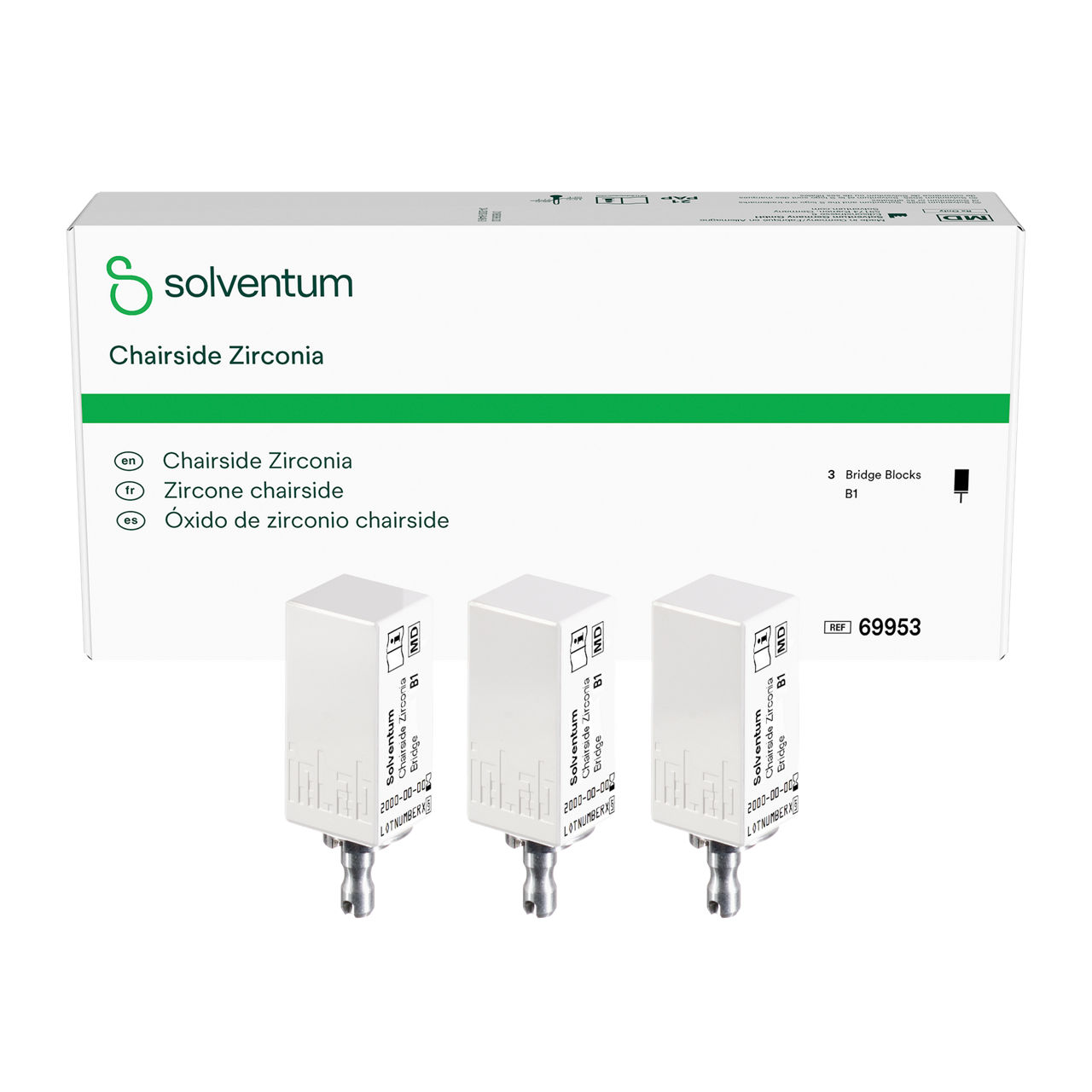 Solventum™ Chairside Zirconia, 69953, B1, Bridge Block, 3/PAC