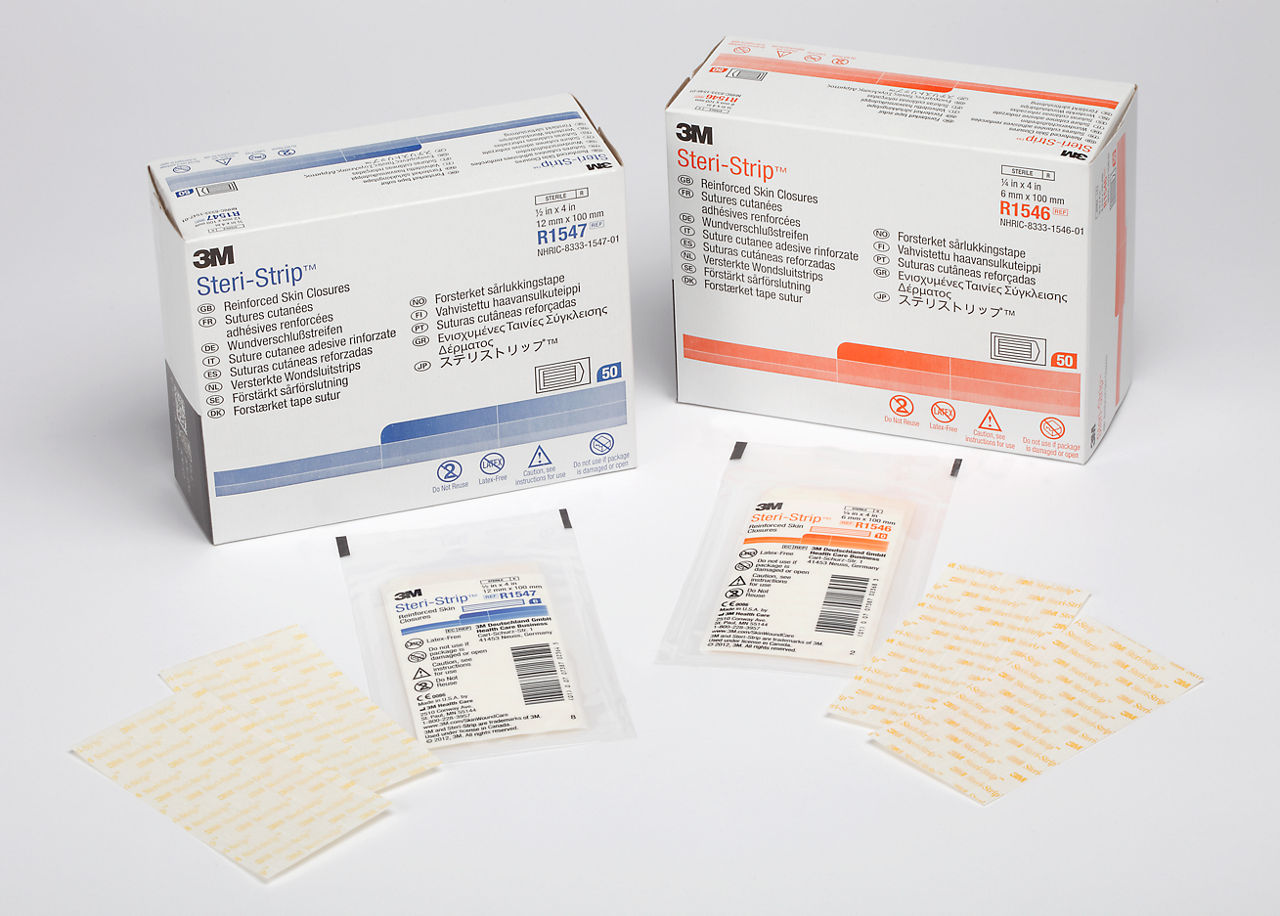 3M™ Steri-Strip™ Reinforced Adhesive Skin Closures, R1546, 1/4 in x 4 in(6 mm x 100 mm), 50 Bag/Carton, 4 Carton/Case