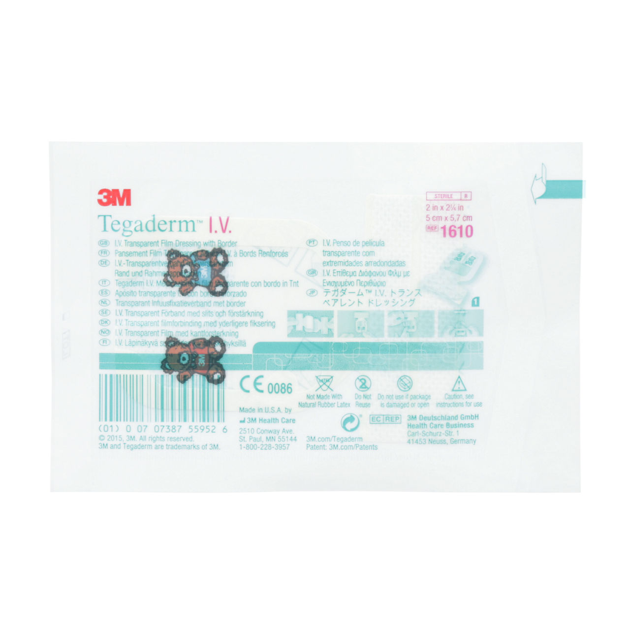 Pansement film transparent pour cathéters intraveineux 3M™ Tegaderm™ avec bordure 1610, 5 x 5,7 cm, 100/carton, 4 cartons/boîte