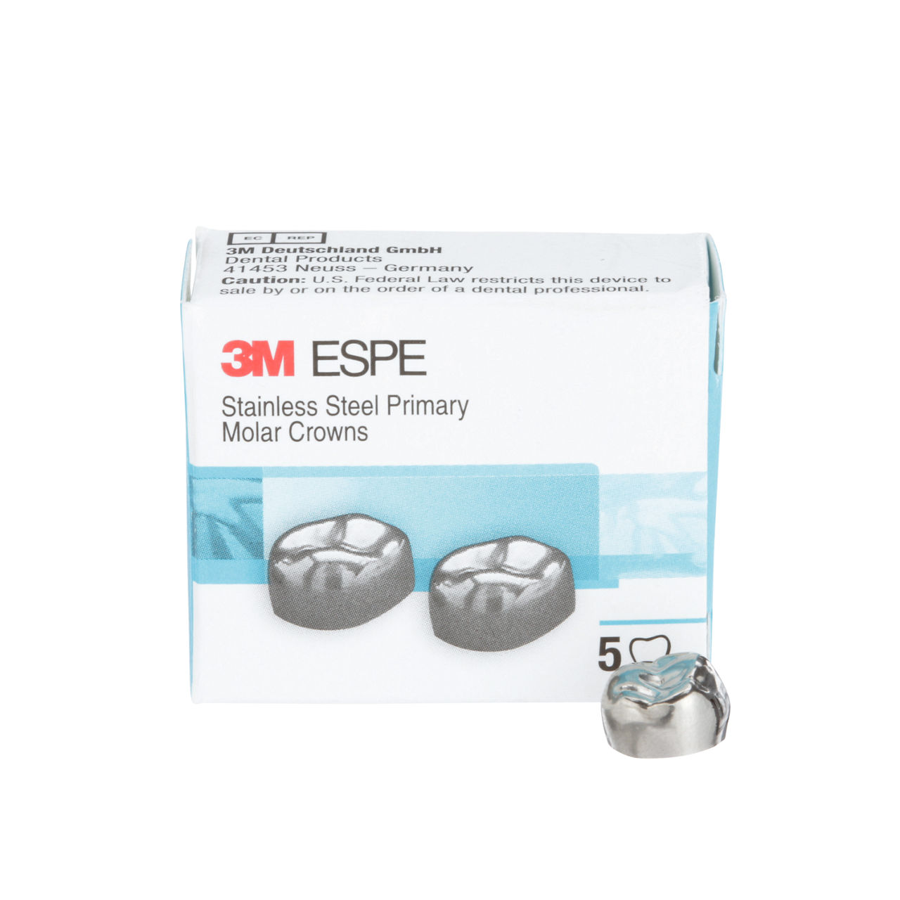 3M™ ESPE™ Stainless Steel Primary Molar Crowns, D-UR-5, Upper RightFirst Primary Molar, Size 5, 5 Crowns
