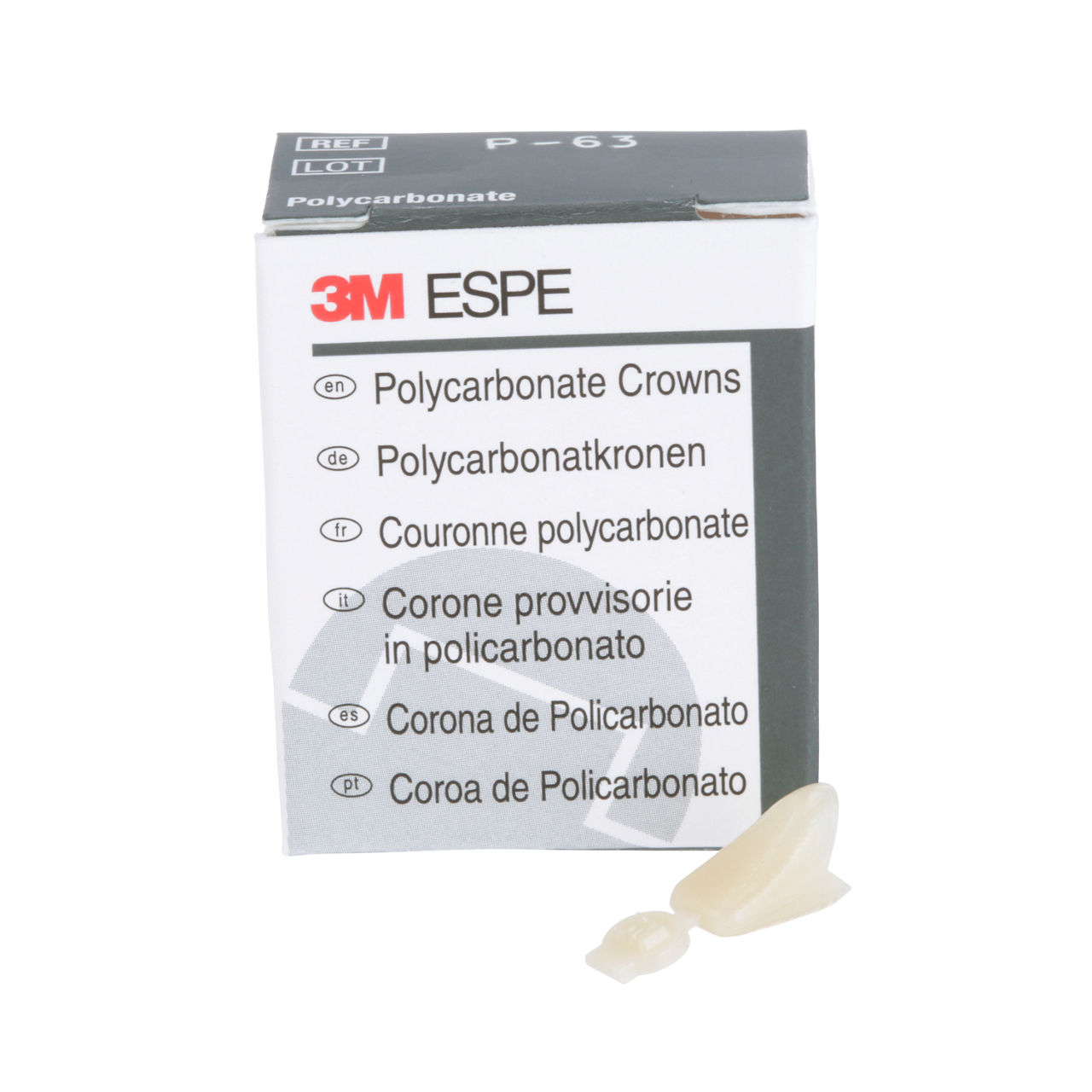 3M™ Polycarbonate Crowns, 63, Long Lower Anterior, 5 Crowns