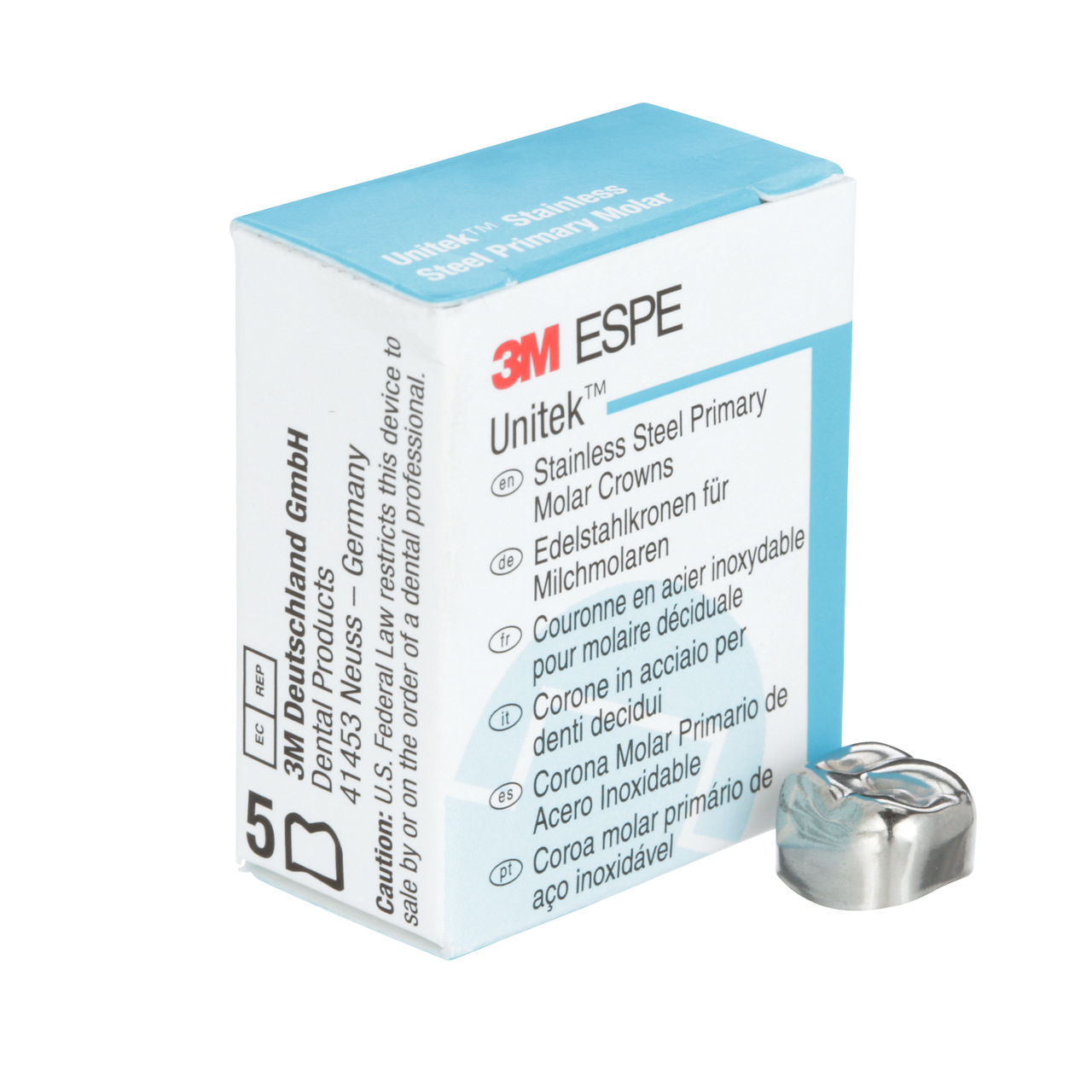 3M ESPE Unitek Stainless Steel Second Primary Molar Crown, 900225, upper right, size 5