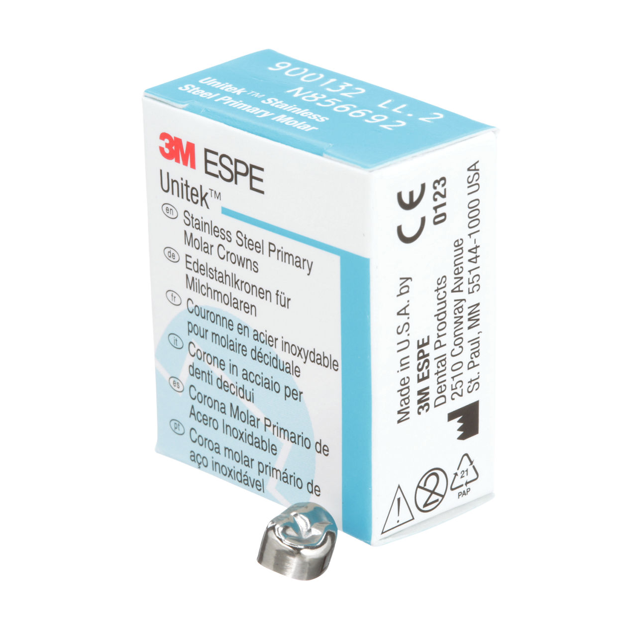 3M ESPE Unitek Stainless Steel First Primary Molar Crown Refill, 900132, lower left, size 2