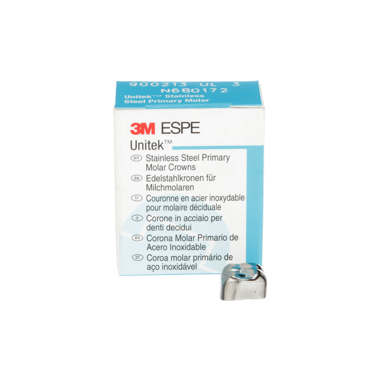 3M™ Unitek™ Stainless Steel Primary Molar Crowns, 900223, Upper RightSecond Primary Molar, Size 3, 5 Crowns