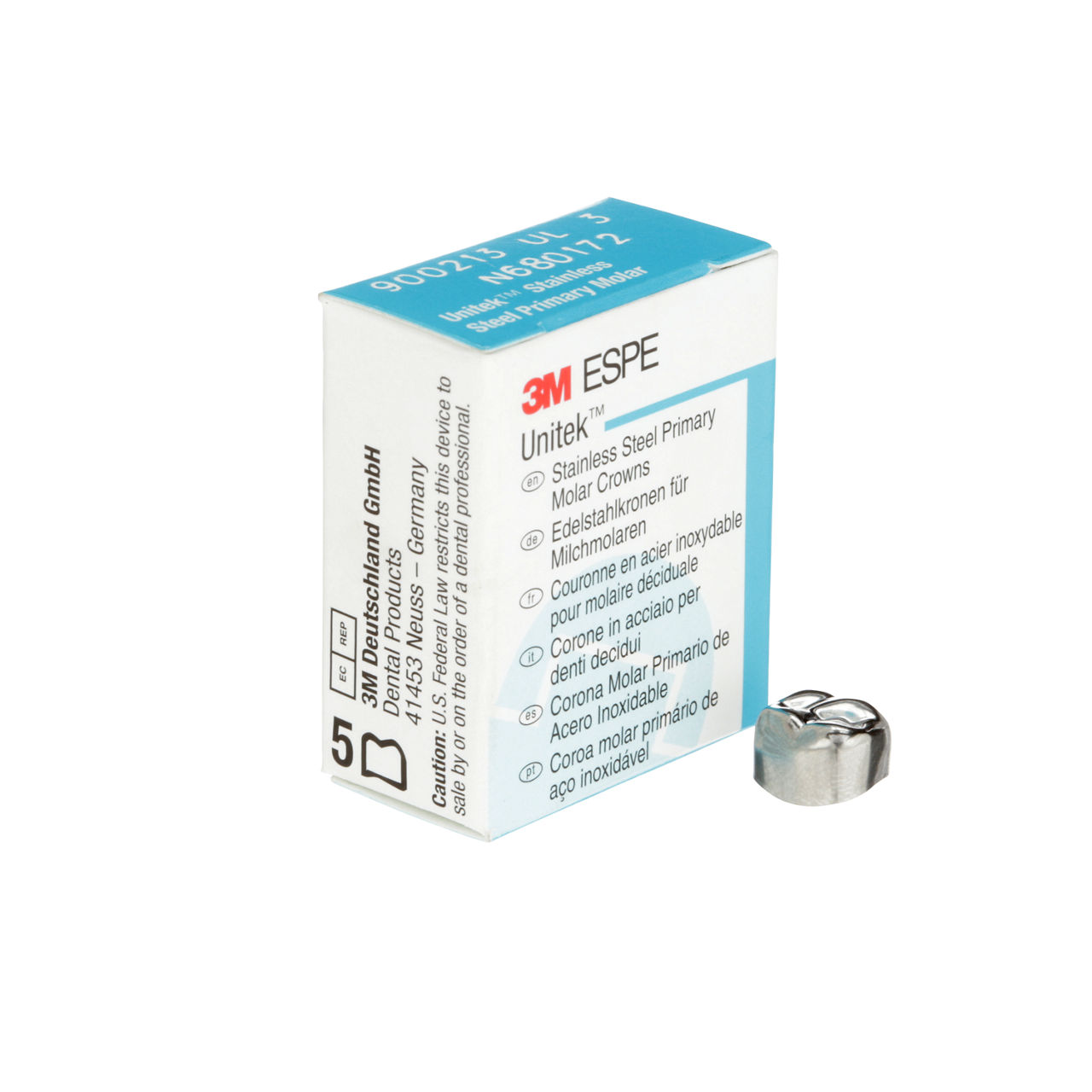 3M Unitek SS Scond Prmry Mlr Crn, Upr Lft, Size3 (5/box), 900213