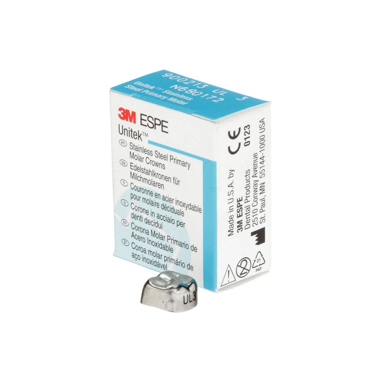 3M Unitek SS Scond Prmry Mlr Crn, Upr Lft, Size3 (5/box), 900213