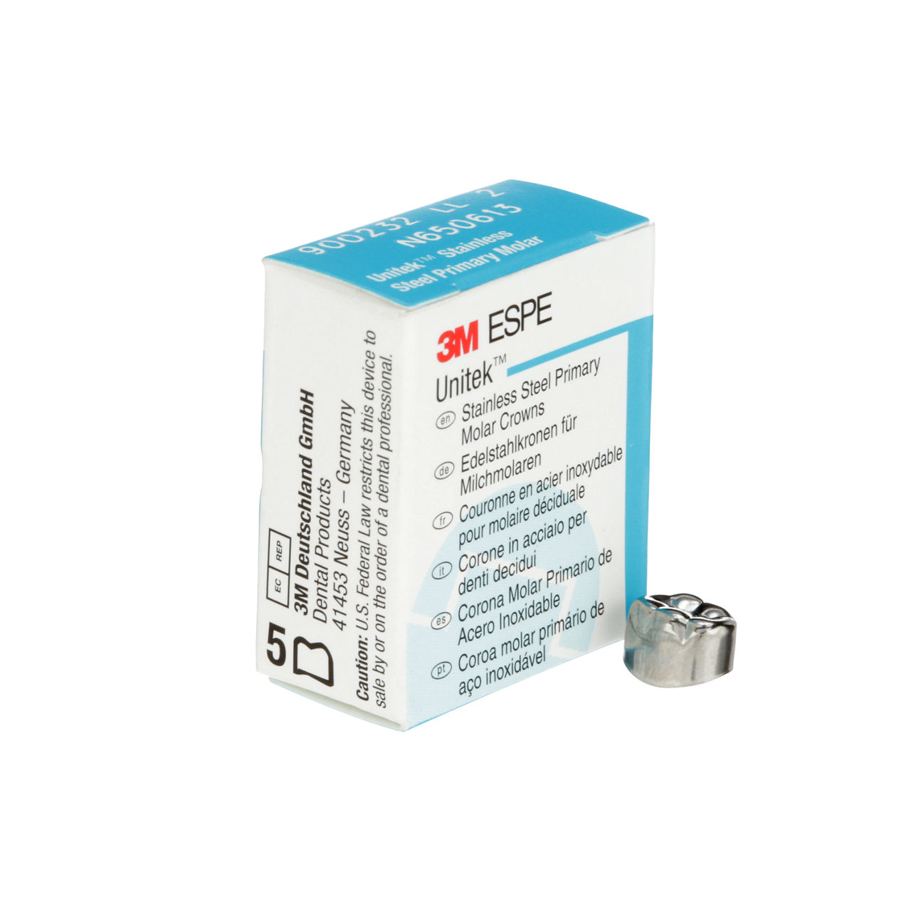 3M Unitek SS Secnd Prmry Mlr Crwn, Lwr Lft, Siz1 (5/box), 900231