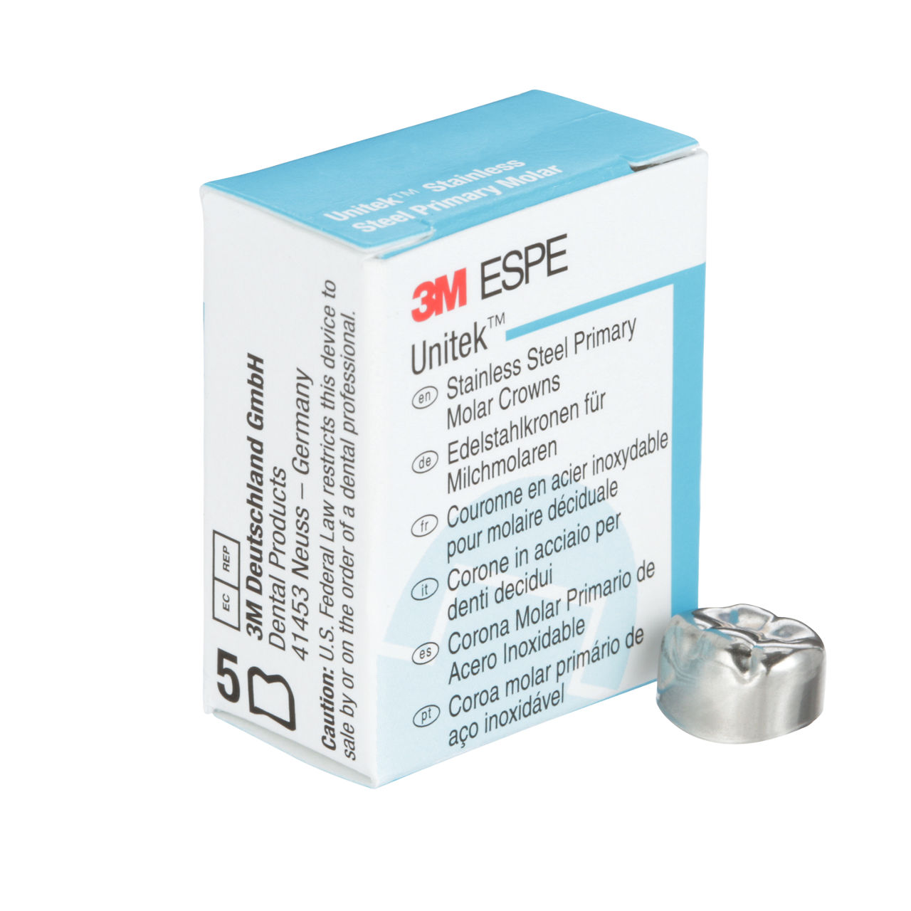 3M ESPE Unitek Stainless Steel Second Primary Molar Crown, 900245, lower right, size 5