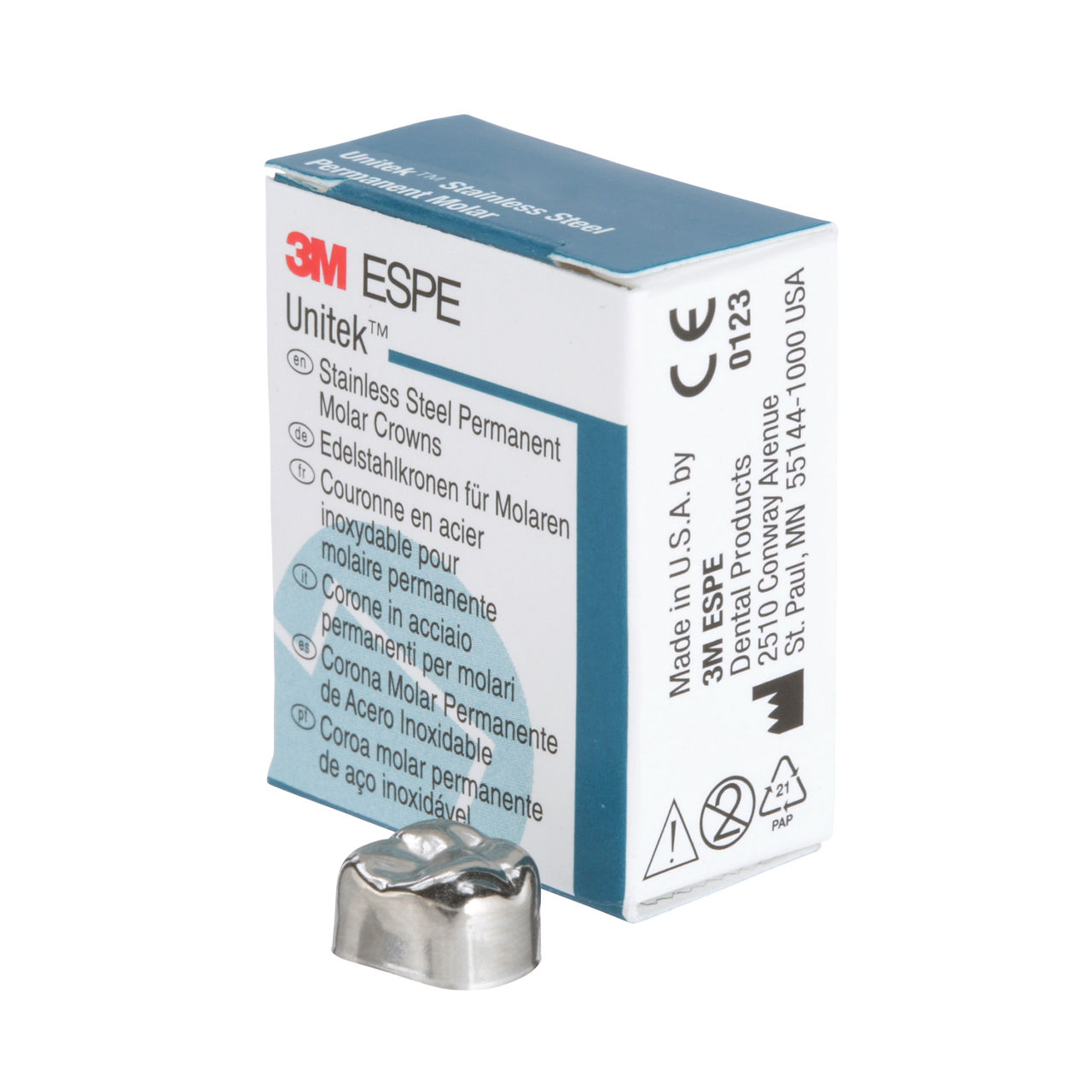 3M ESPE Unitek Stainless Steel First Permanent Molar Crown, 900321, upper right, size 1