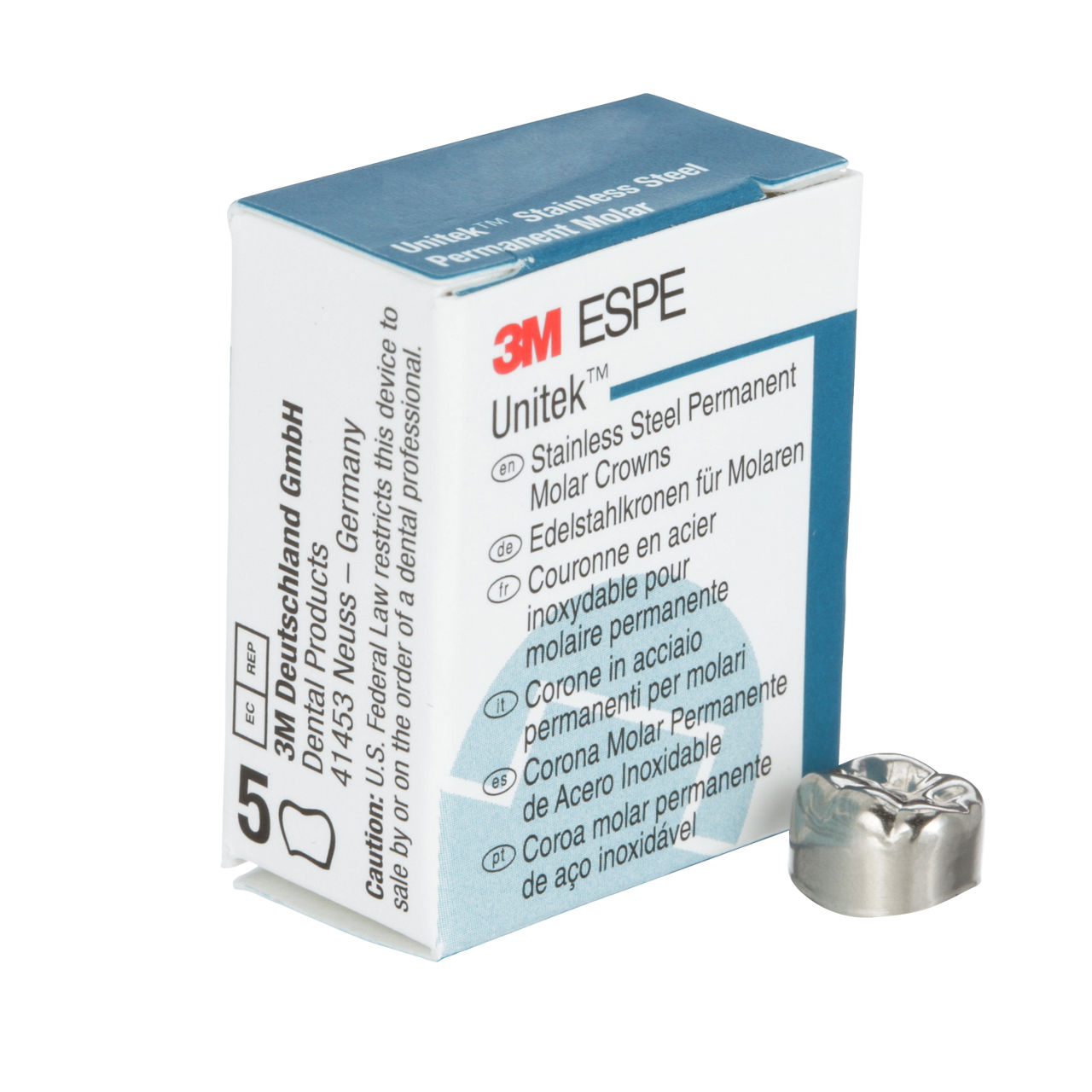 3M ESPE Unitek Stainless Steel First Permanent Molar Crown, 900341, lower right, size 1