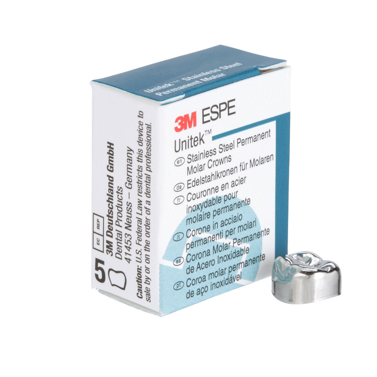 3M ESPE Unitek Stainless Steel Second Permanent Molar Crown, 900443, lower right, size 3