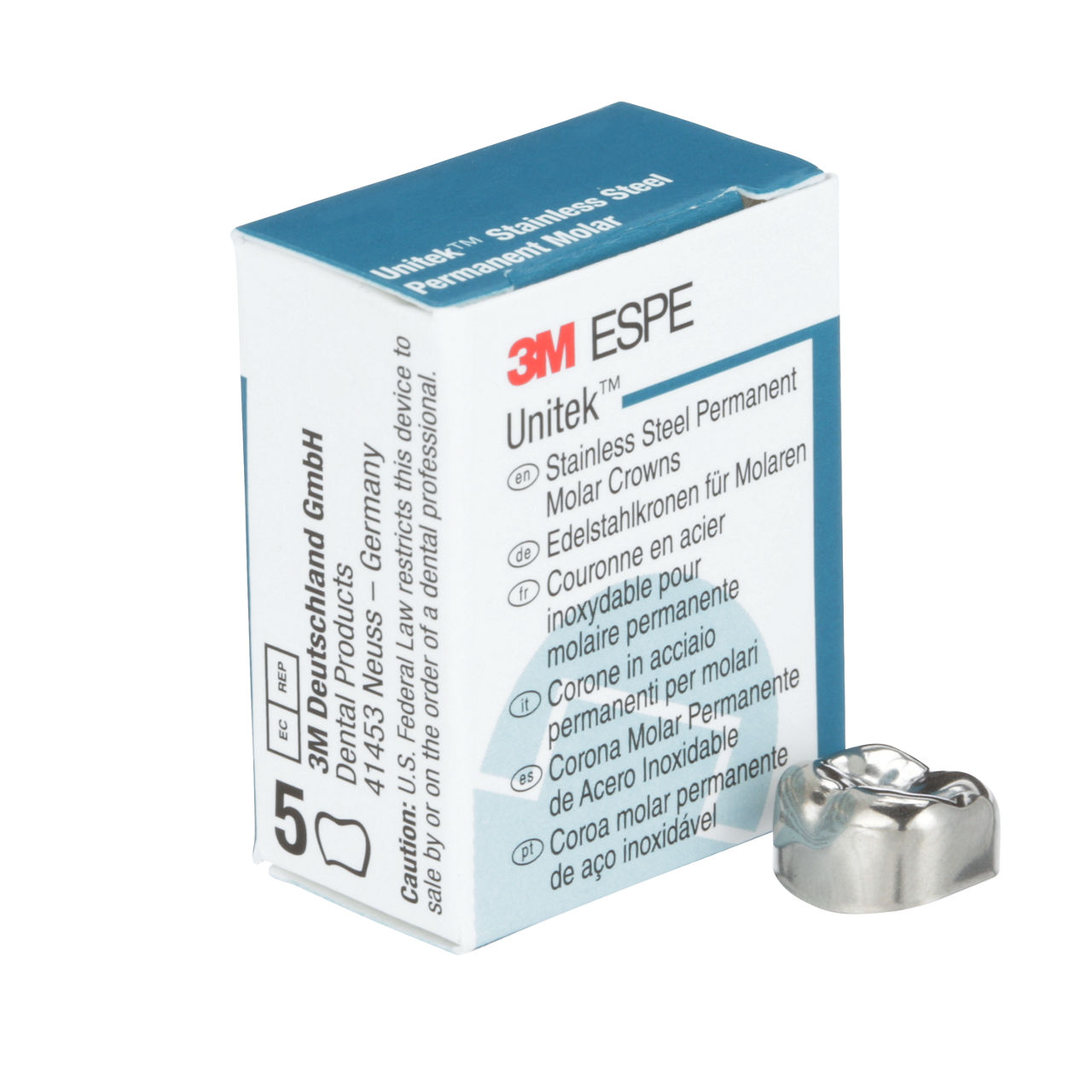 3M ESPE Unitek Stainless Steel Second Permanent Molar Crown, 900444, lower right, size 4