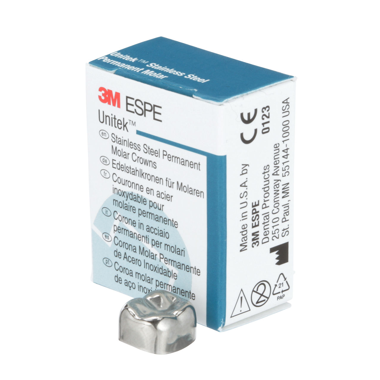 3M ESPE Unitek Stainless Steel Second Permanent Molar Crown, 900444, lower right, size 4