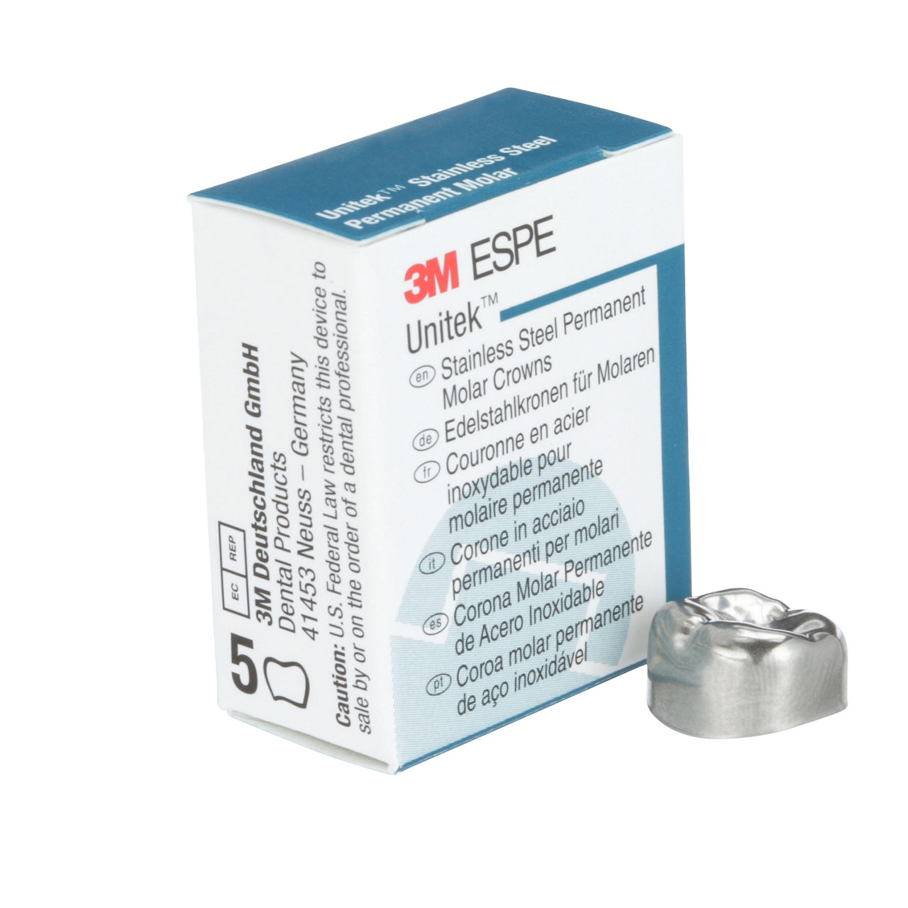 3M ESPE Unitek Stainless Steel Second Permanent Molar Crown, 900446, lower right, size 6