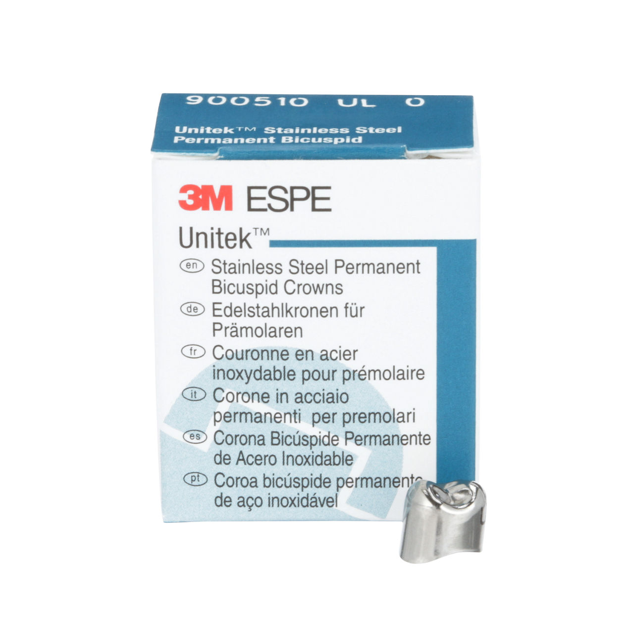3M™ Unitek™ Stainless Steel Permanent Bicuspid Crowns, 900510, UpperLeftFirst Bicuspid, Size 0, 5 Crowns