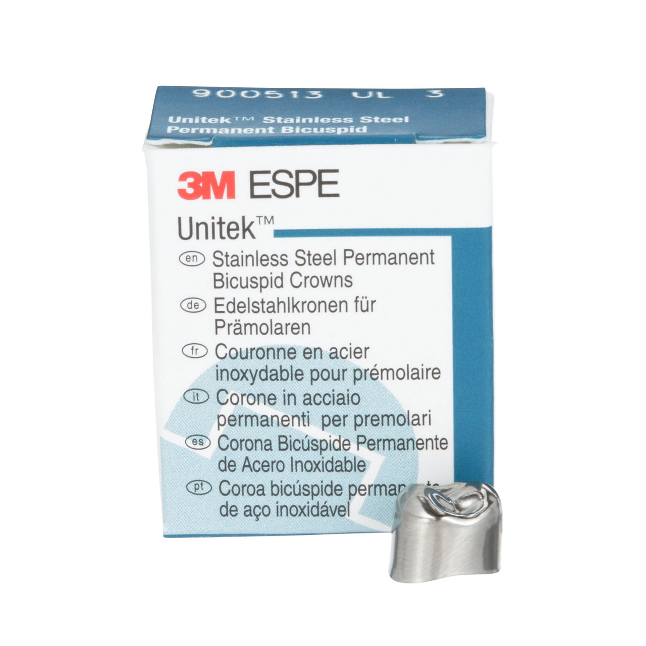 3M™ Unitek™ Stainless Steel Permanent Bicuspid Crowns, 900513, UpperLeft First Bicuspid, Size 3, 5 Crowns