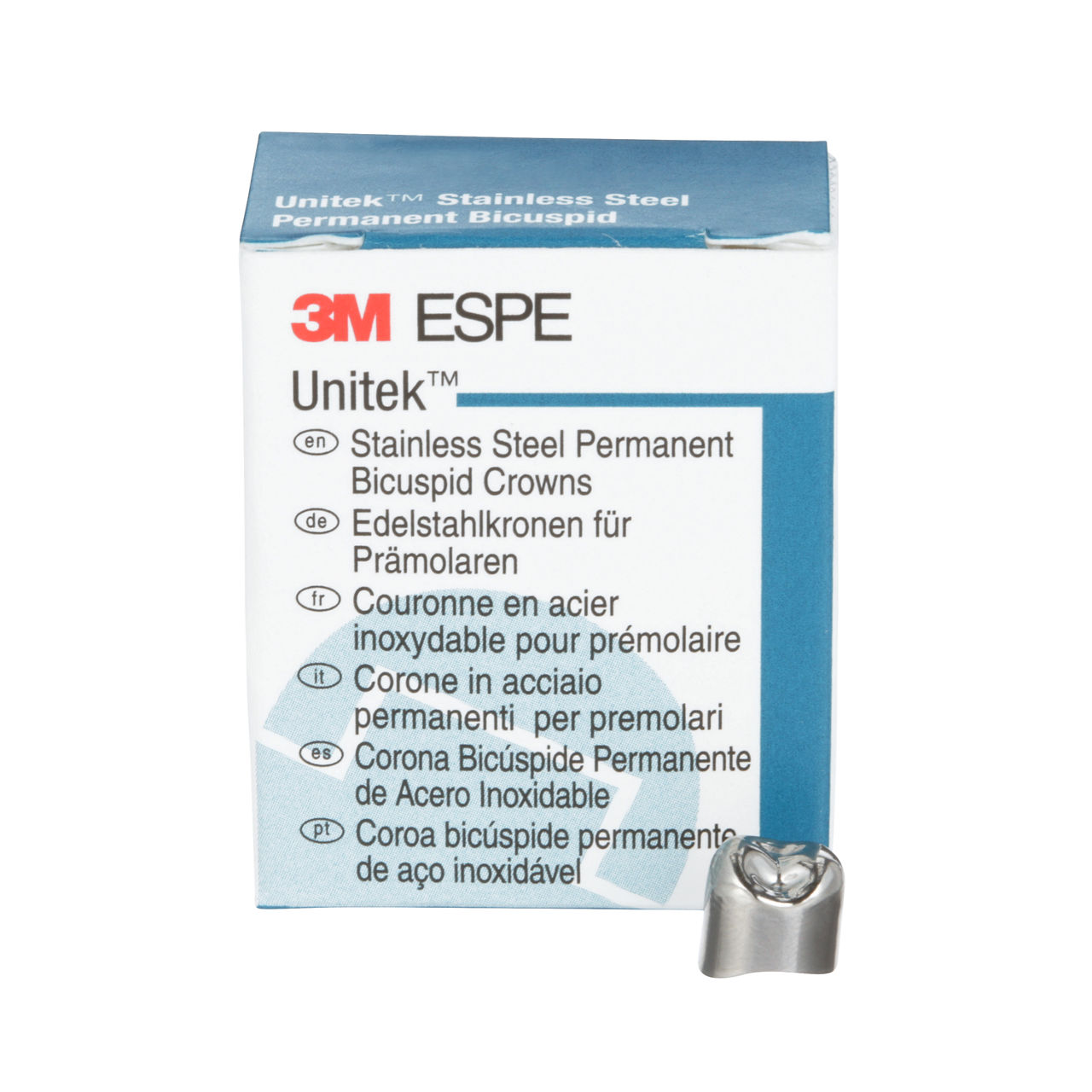 3M™ Unitek™ Stainless Steel Permanent Bicuspid Crowns, 900519,UpperRight First Bicuspid, Size 00, 5 Crowns