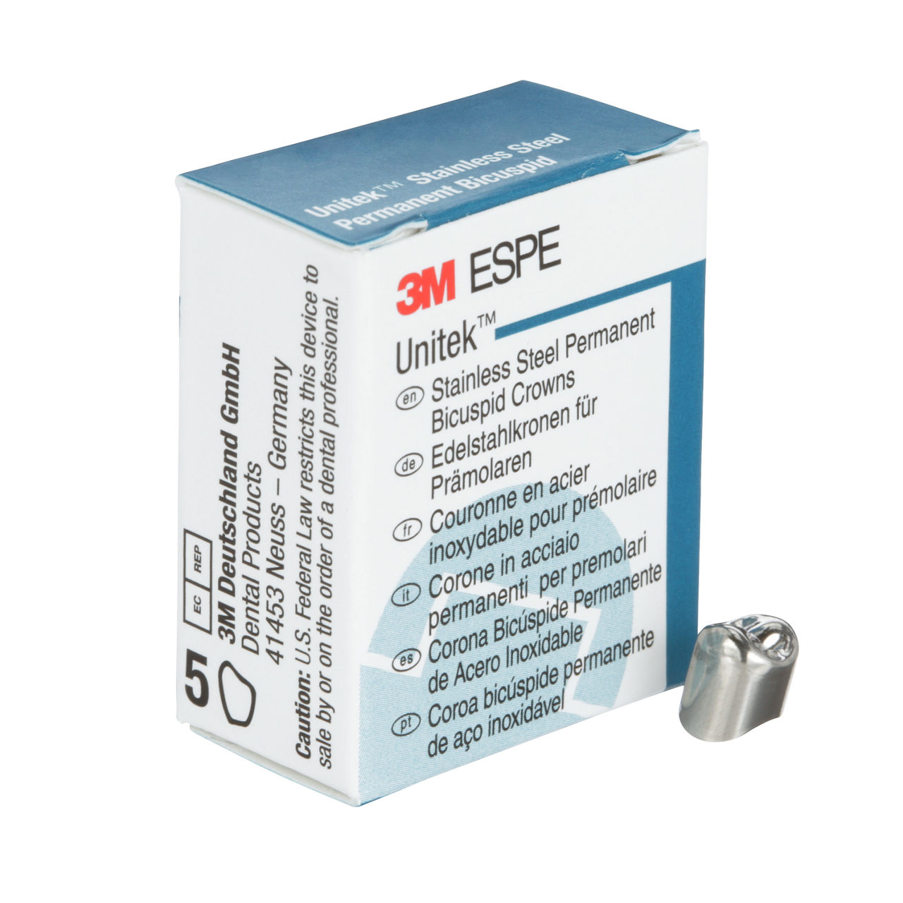 3M ESPE Unitek Stainless Steel Permanent First Bicuspid Crown, 900519, upper right, size 00