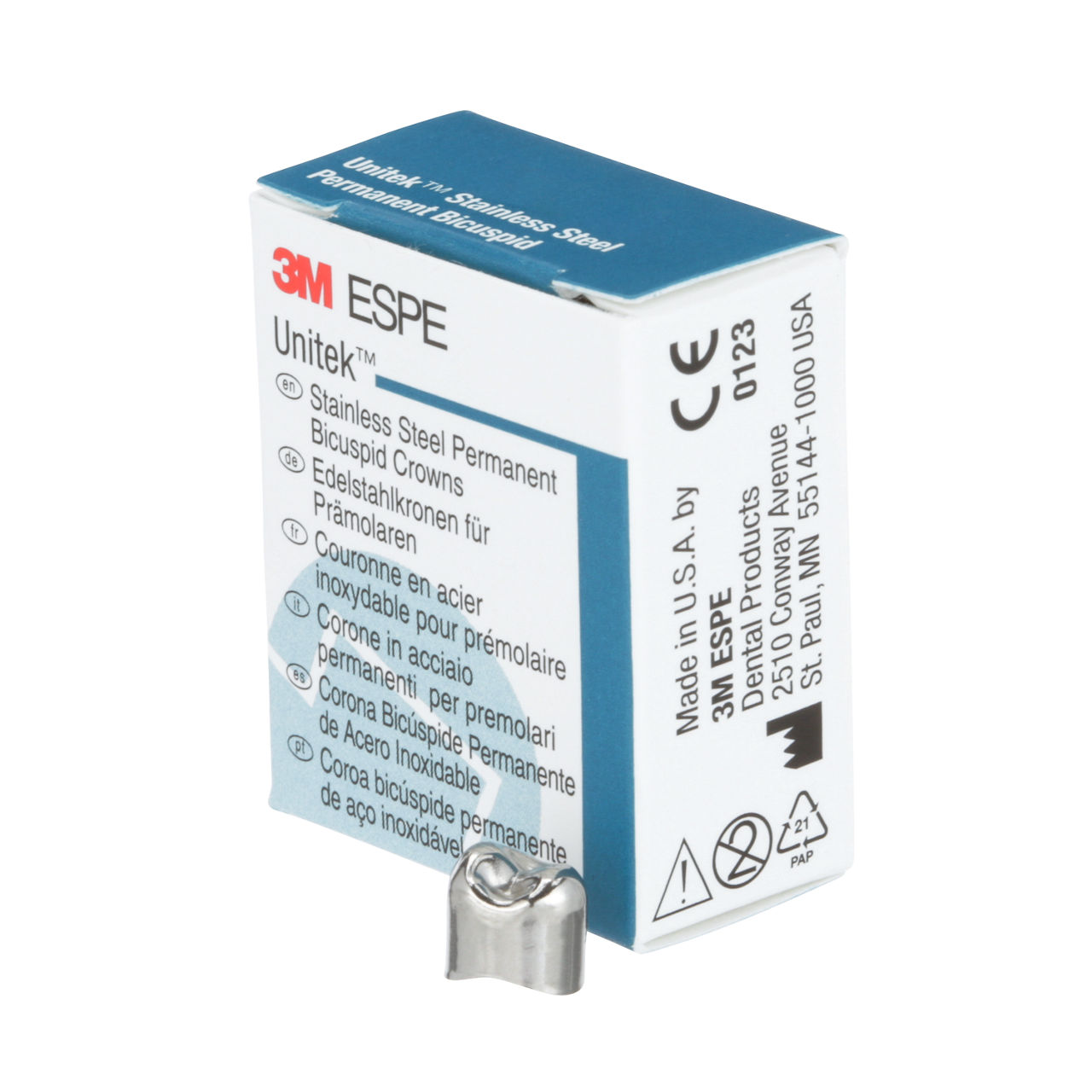 3M ESPE Unitek Stainless Steel Permanent First Bicuspid Crown, 900520, upper right, size 0