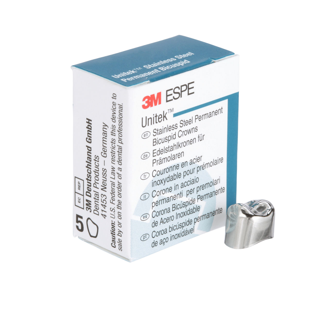 3M ESPE Unitek Stainless Steel Permanent First Bicuspid Crown, 900524, upper right, size 4