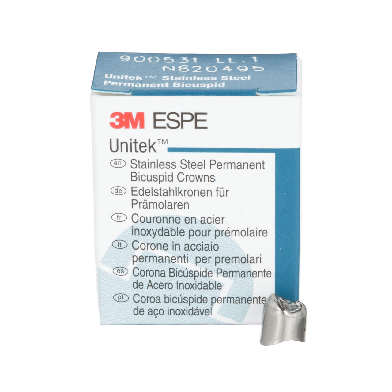 3M™ Unitek™ Stainless Steel Permanent Bicuspid Crowns, 900531, LowerLeft First Bicuspid, Size 1, 5 Crowns