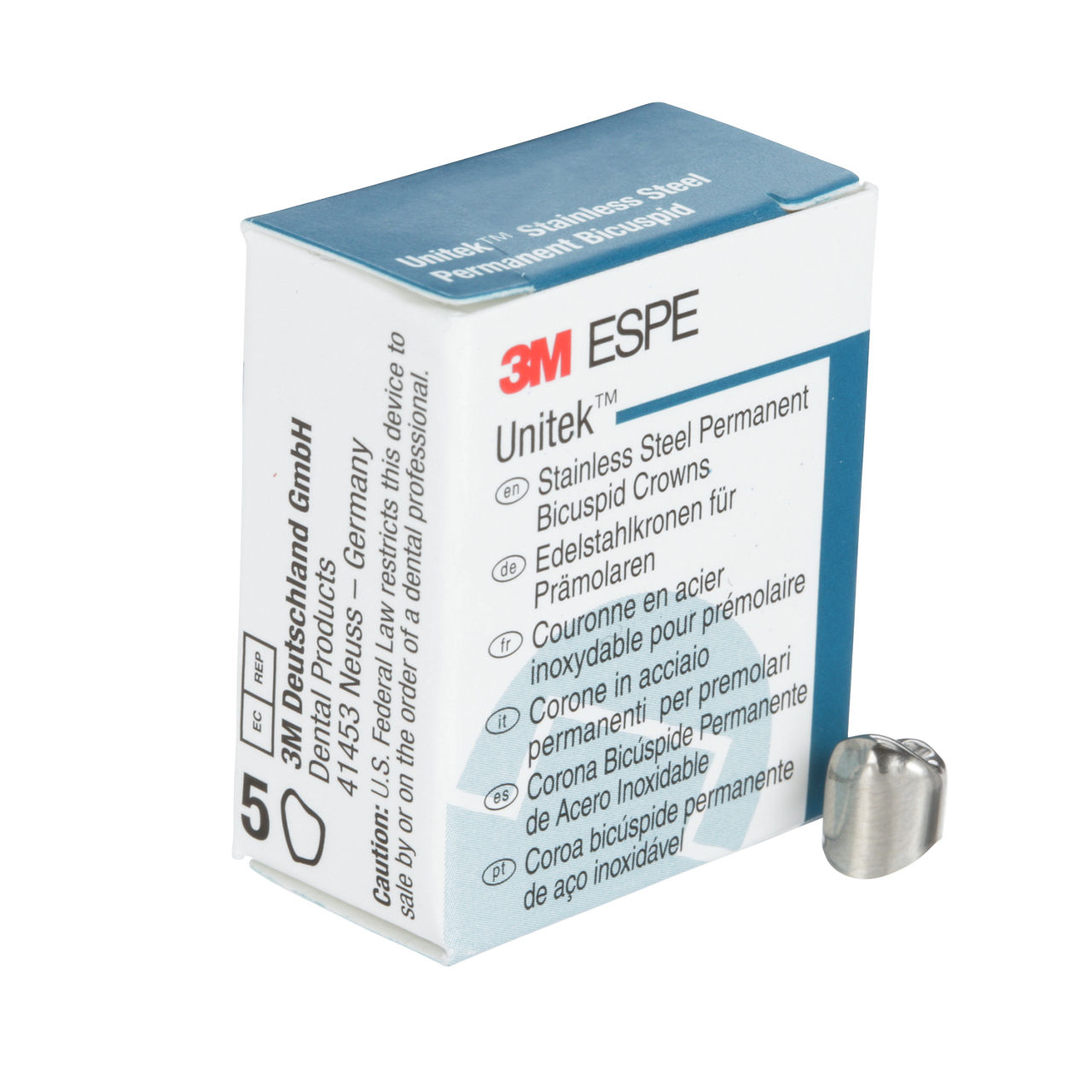 3M ESPE Unitek Stainless Steel Permanent First Bicuspid Crown, 900541, lower right, size 1