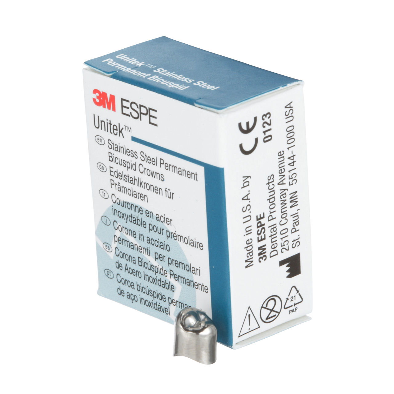 3M ESPE Unitek Stainless Steel Permanent First Bicuspid Crown, 900541, lower right, size 1