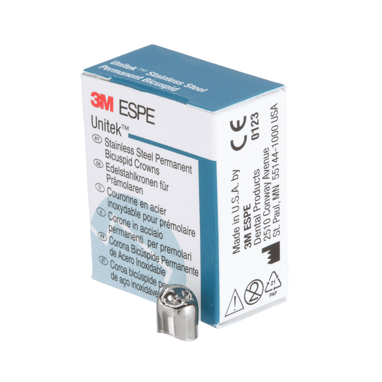 3M ESPE Unitek Stainless Steel Permanent First Bicuspid Crown, 900542, lower right, size 2