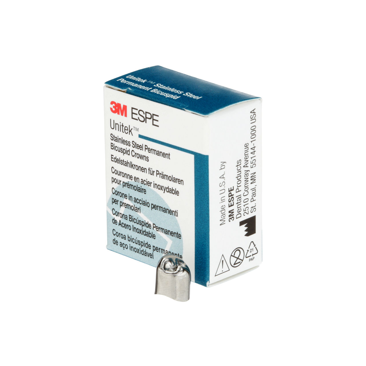 3M ESPE Unitek Stainless Steel Permanent First Bicuspid Crown, 900543, lower right, size 3