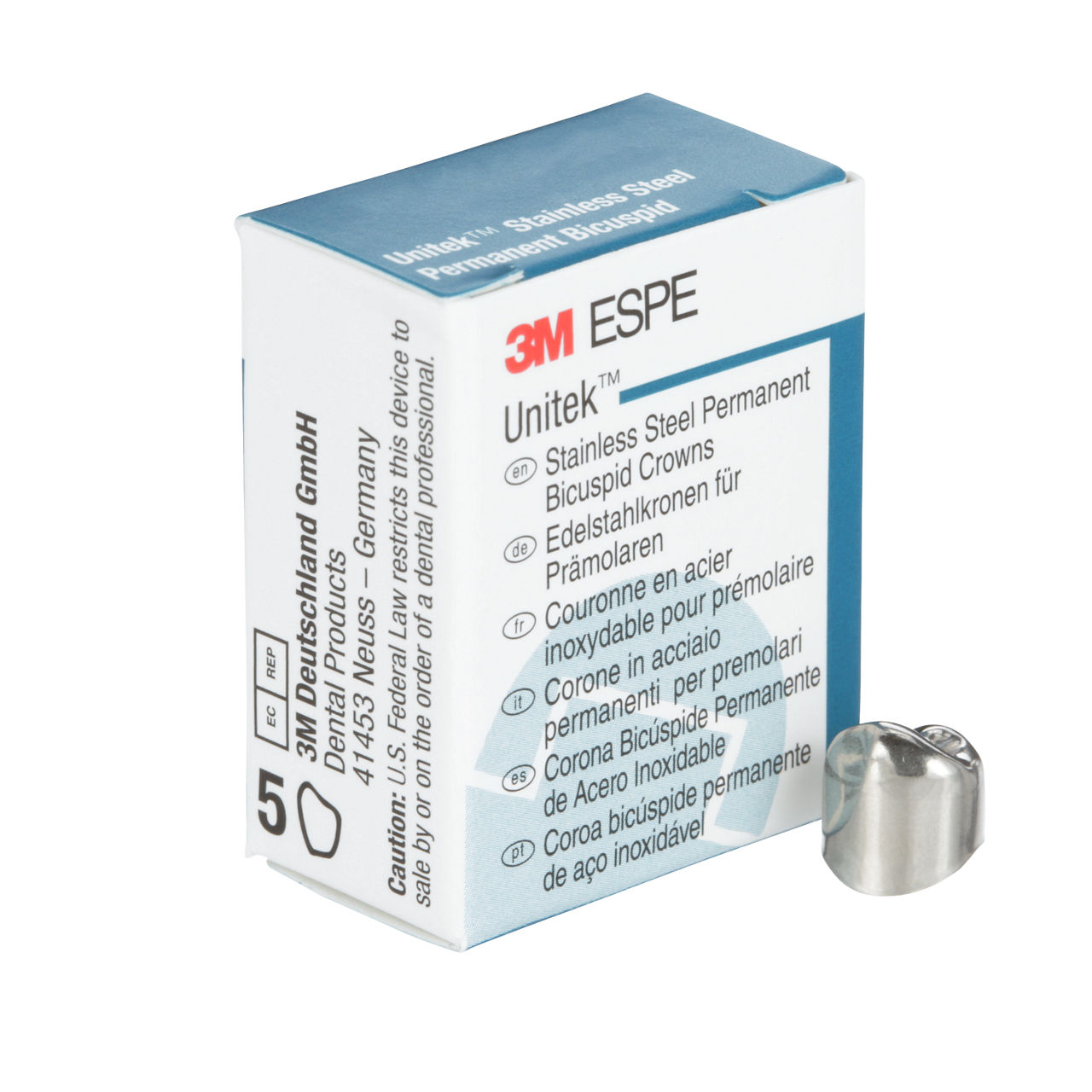 3M ESPE Unitek Stainless Steel Permanent First Bicuspid Crown, 900545, lower right