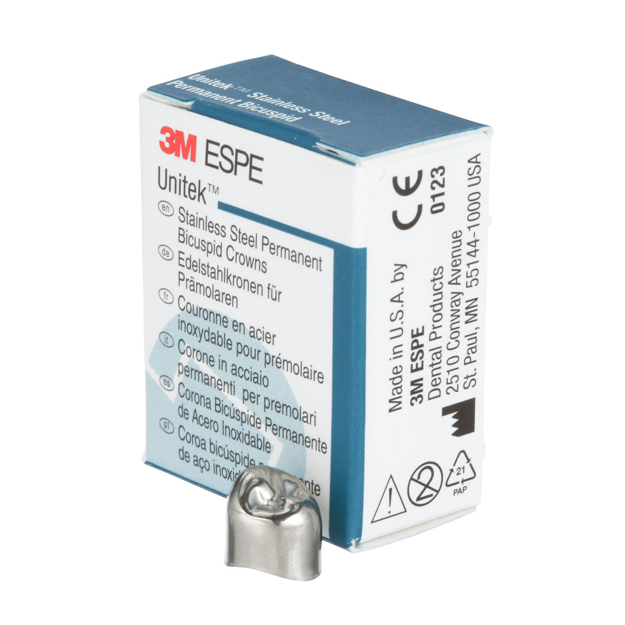 3M ESPE Unitek Stainless Steel Permanent First Bicuspid Crown, 900546, lower right, size 6