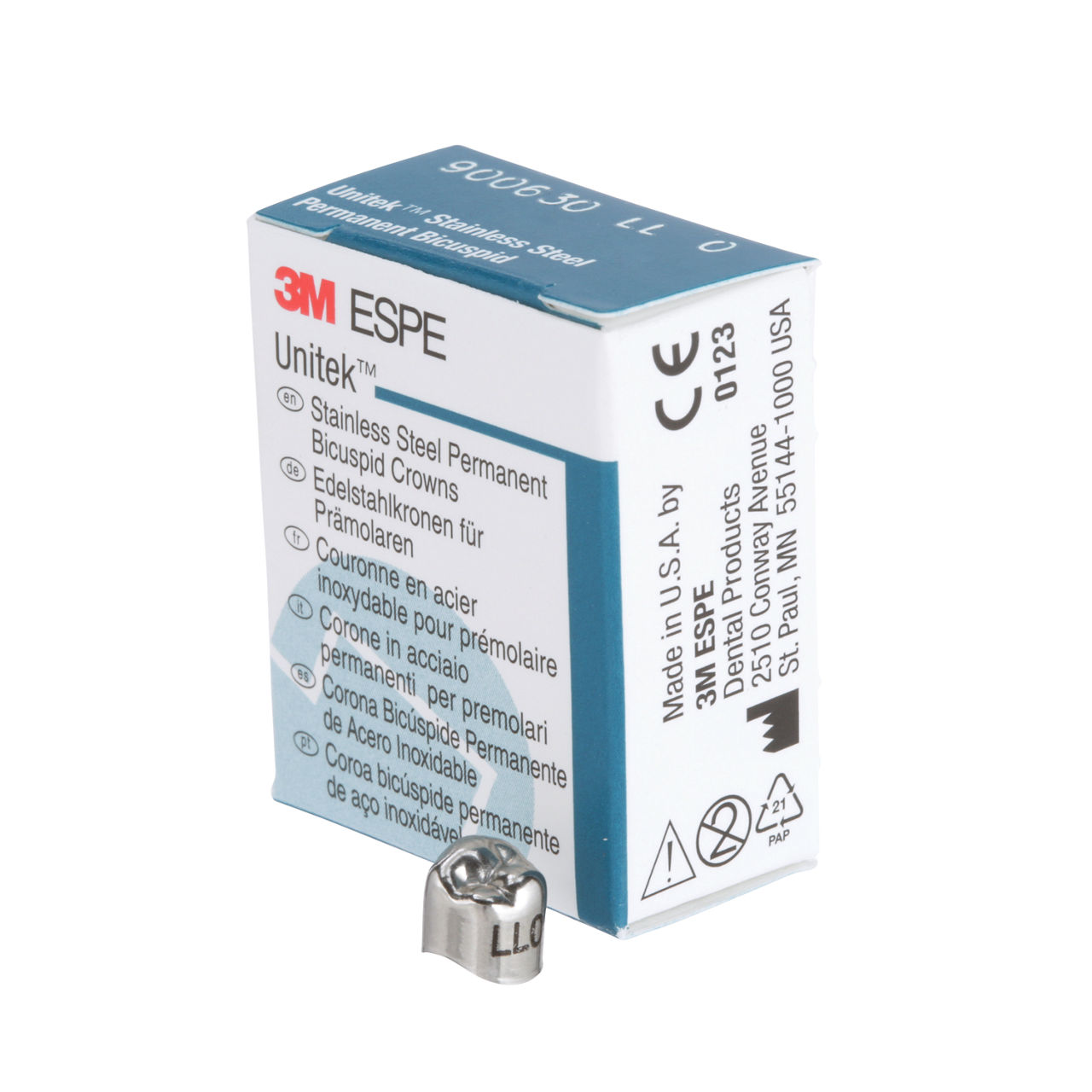 3M ESPE Unitek Stainless Steel Permanent Second Bicuspid Crown, 900630, lower left, size 0