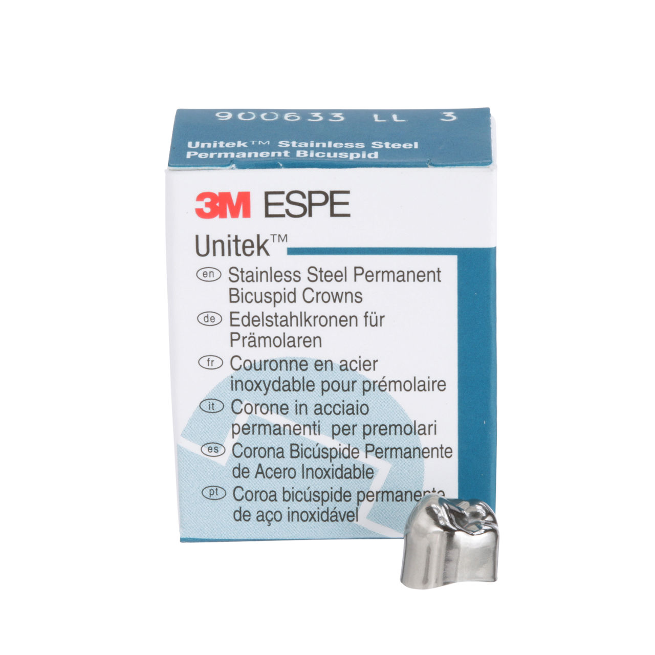 3M™ Unitek™ Stainless Steel Permanent Bicuspid Crowns, 900633, LowerLeftSecond Bicuspid, Size 3, 5 Crowns
