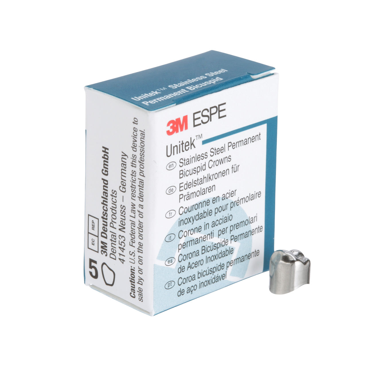 3M ESPE Unitek Stainless Steel Permanent Second Bicuspid Crown, 900640, lower right, size 0