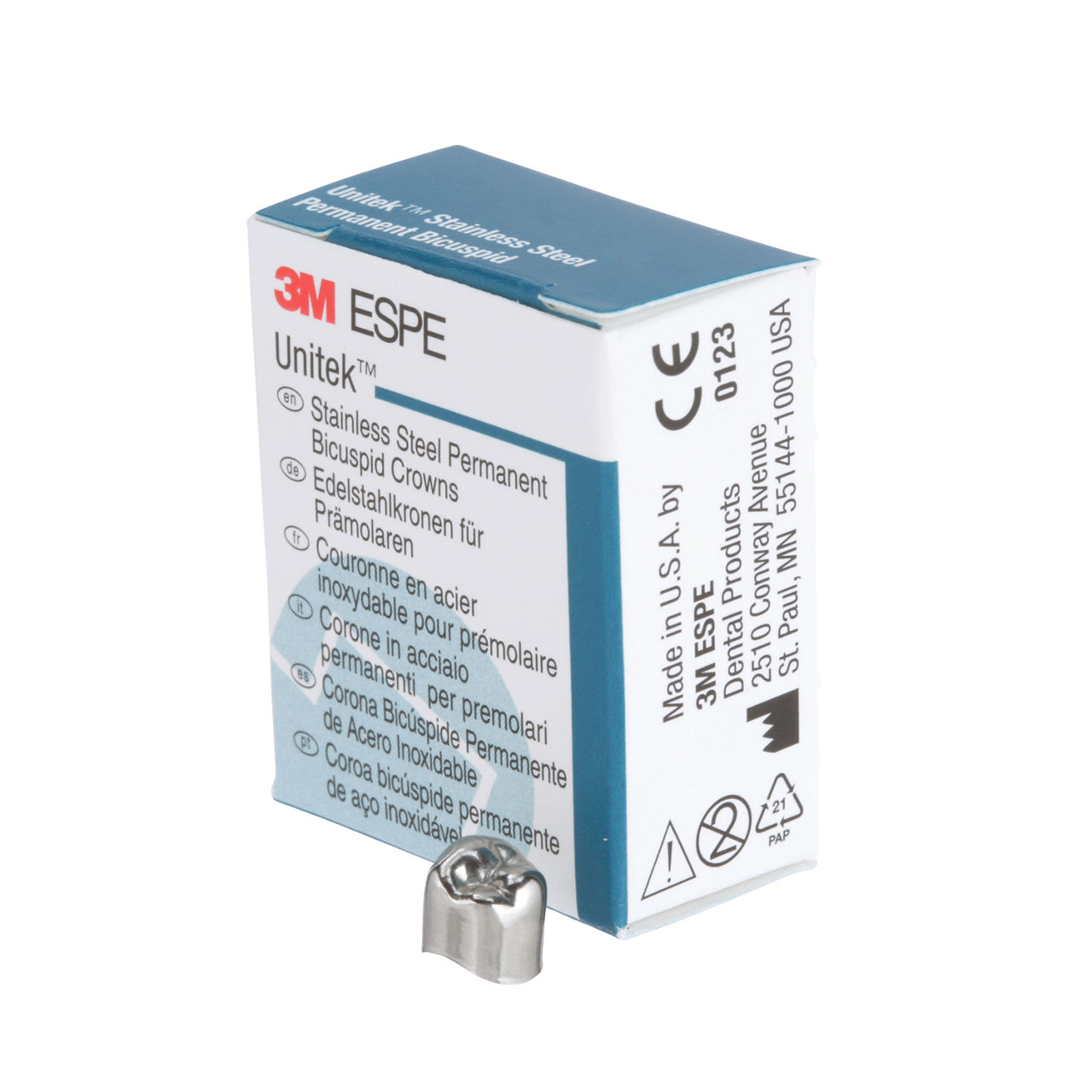 3M ESPE Unitek Stainless Steel Permanent Second Bicuspid Crown, 900640, lower right, size 0