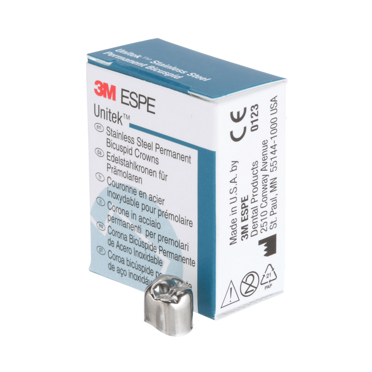 3M ESPE Unitek Stainless Steel Permanent Second Bicuspid Crown, 900642, lower right, size 2