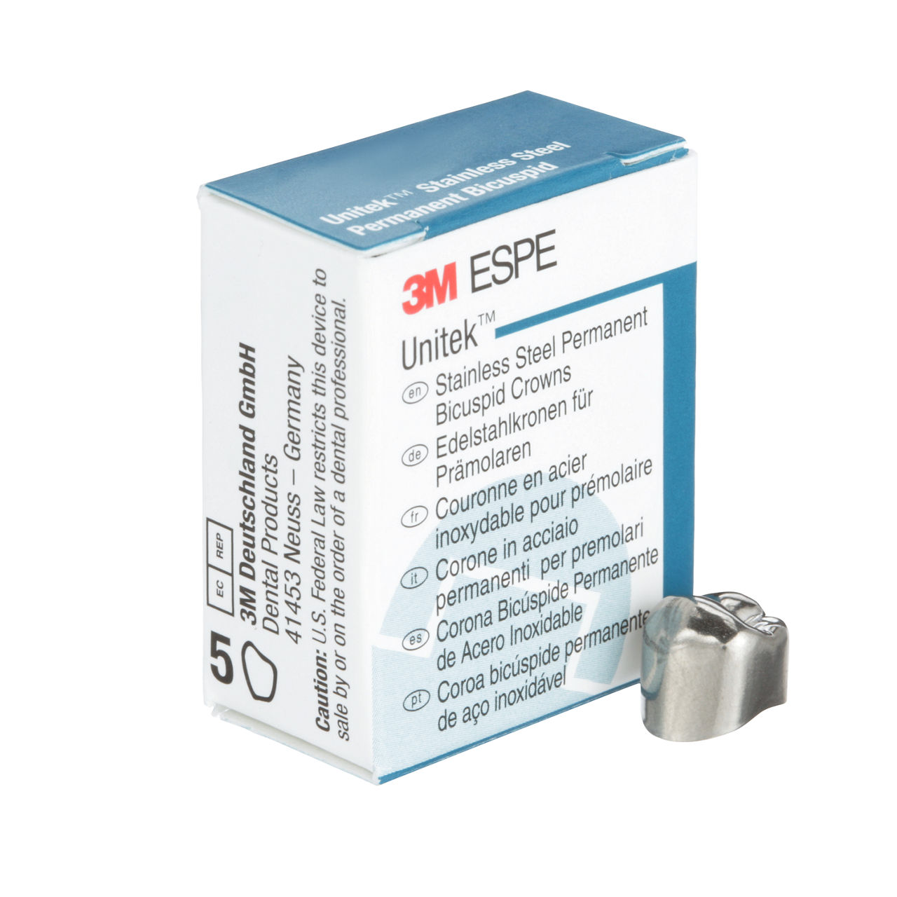 3M ESPE Unitek Stainless Steel Permanent Second Bicuspid Crown, 900645, lower right, size 5