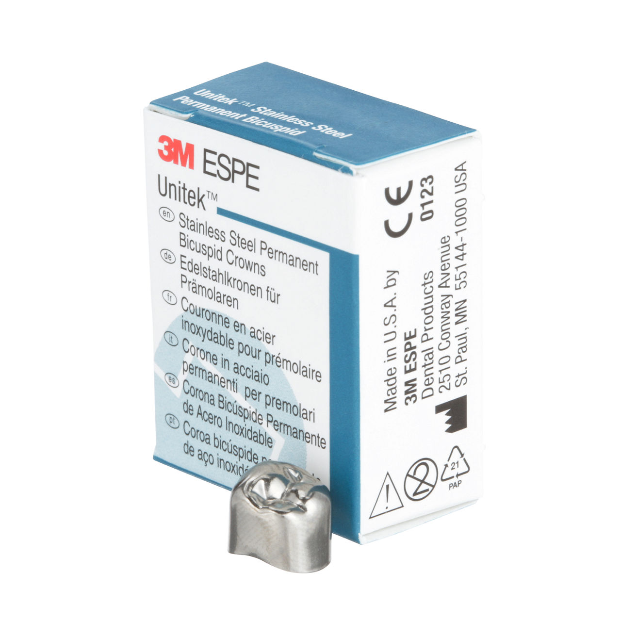 3M ESPE Unitek Stainless Steel Permanent Second Bicuspid Crown, 900645, lower right, size 5