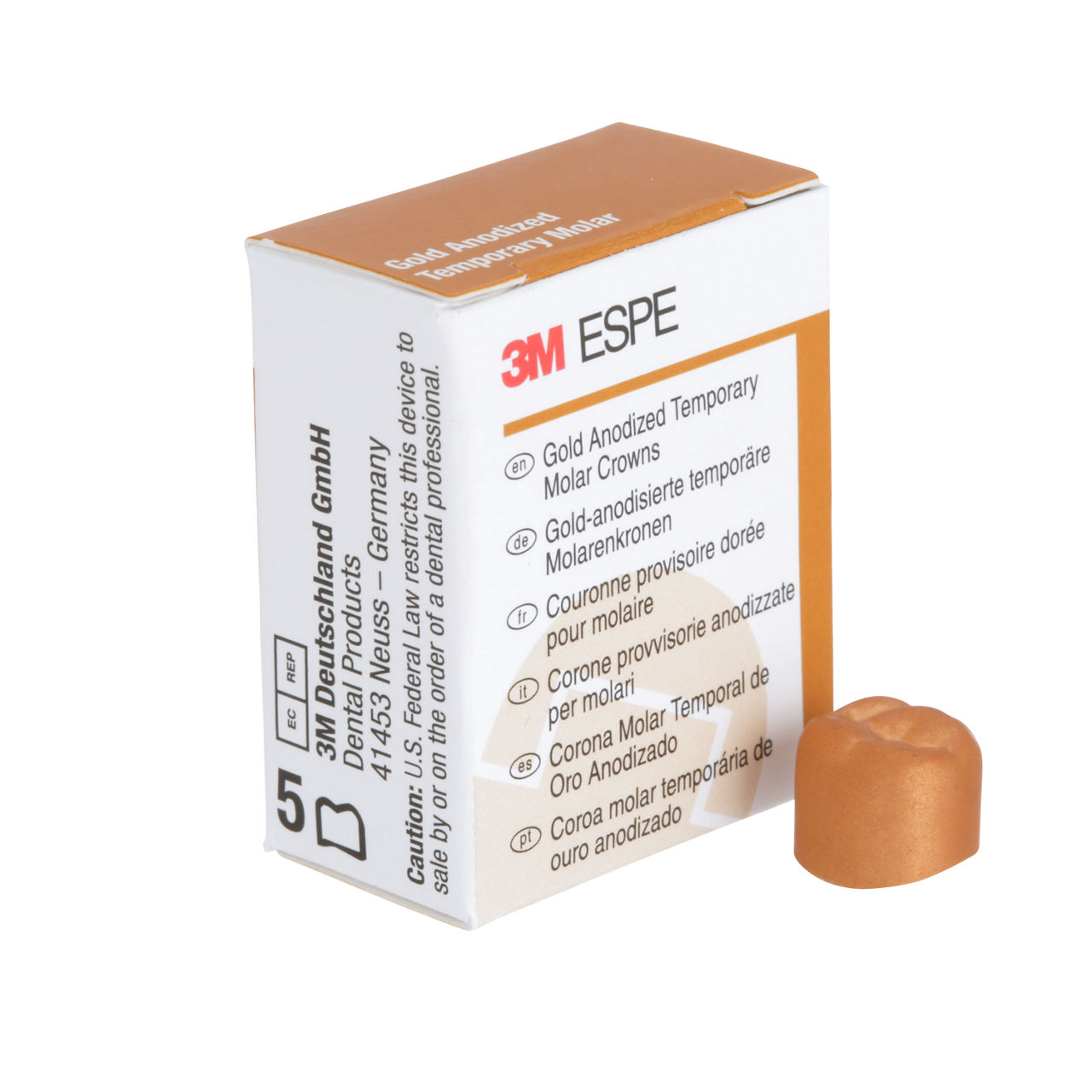 3M ESPE Gold Anodized Temporary Molar Crown, 940322, first molar, upper right, #2