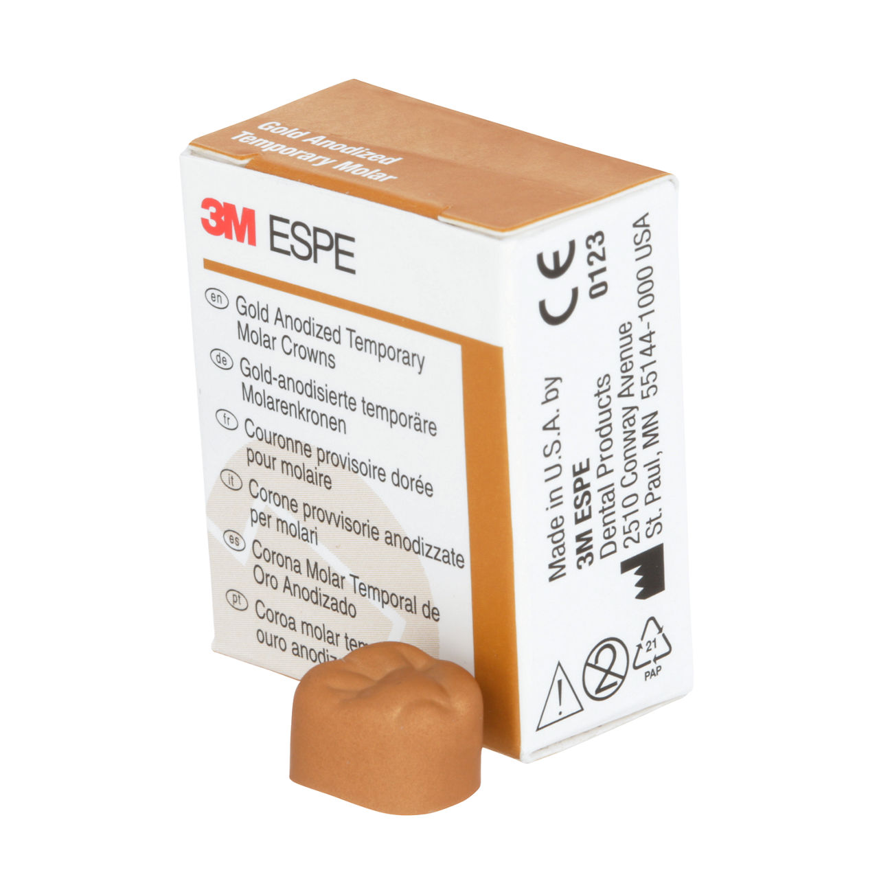 3M ESPE Gold Anodized Temporary Molar Crown, 940323, first molar, upper right, #3