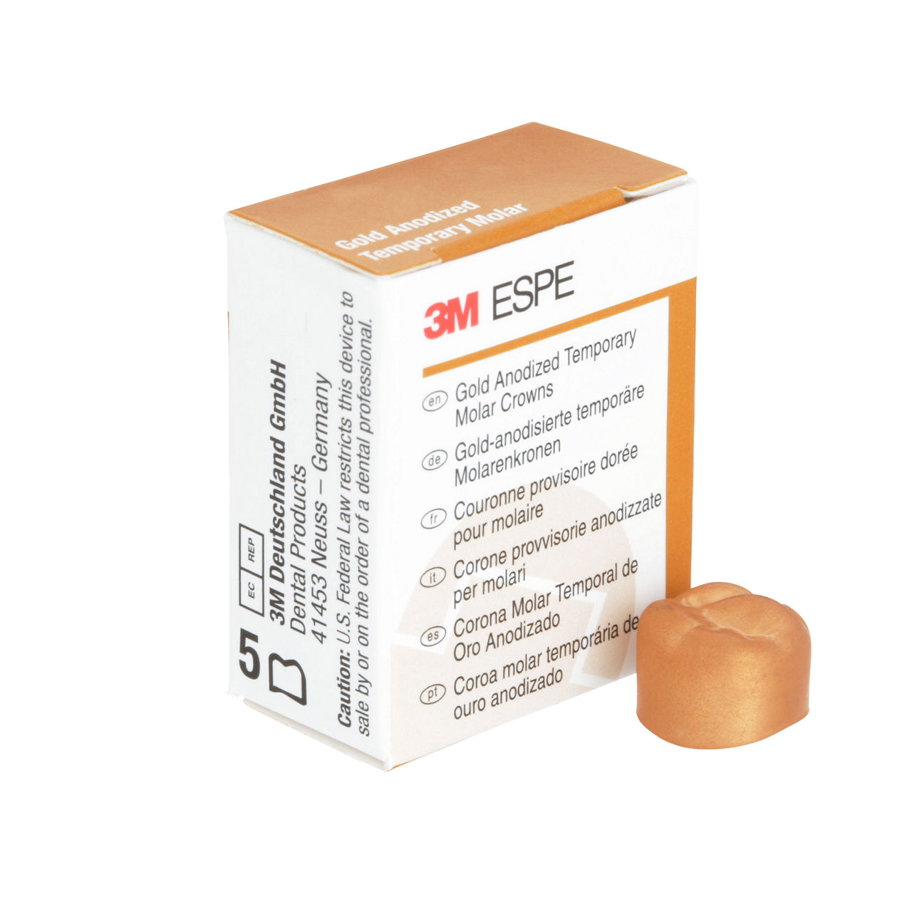 3M ESPE Gold Anodized Temporary Molar Crown, 940325, first molar, upper right, #5