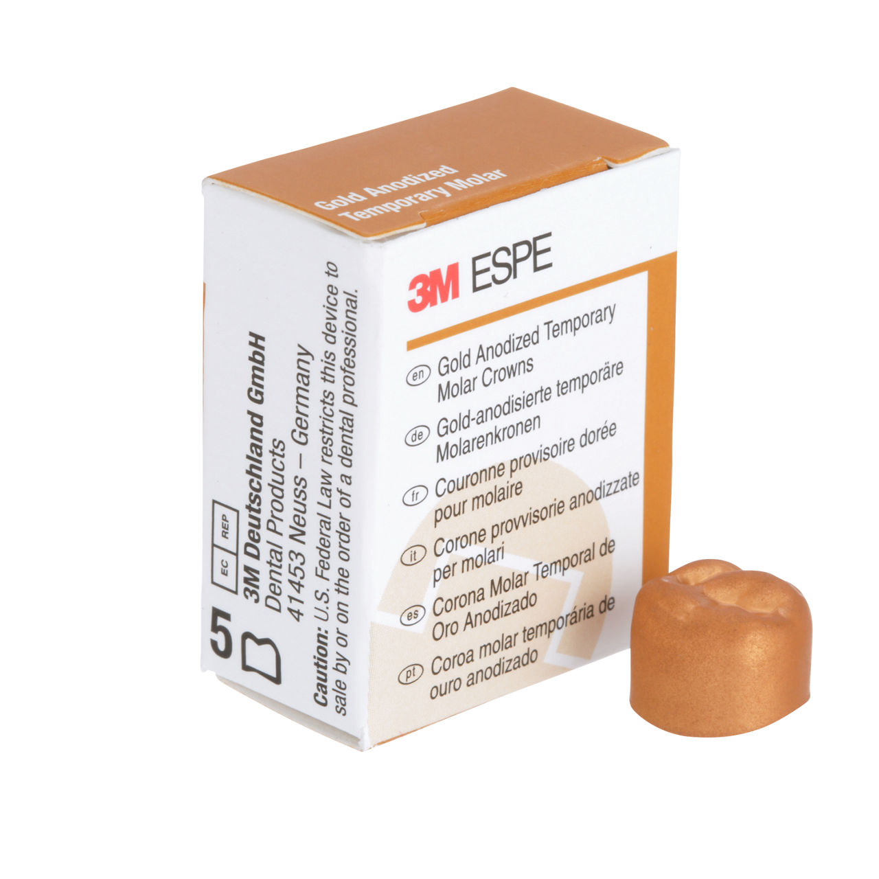 3M ESPE Gold Anodized Temporary Molar Crown, 940326, first molar, upper right, #6