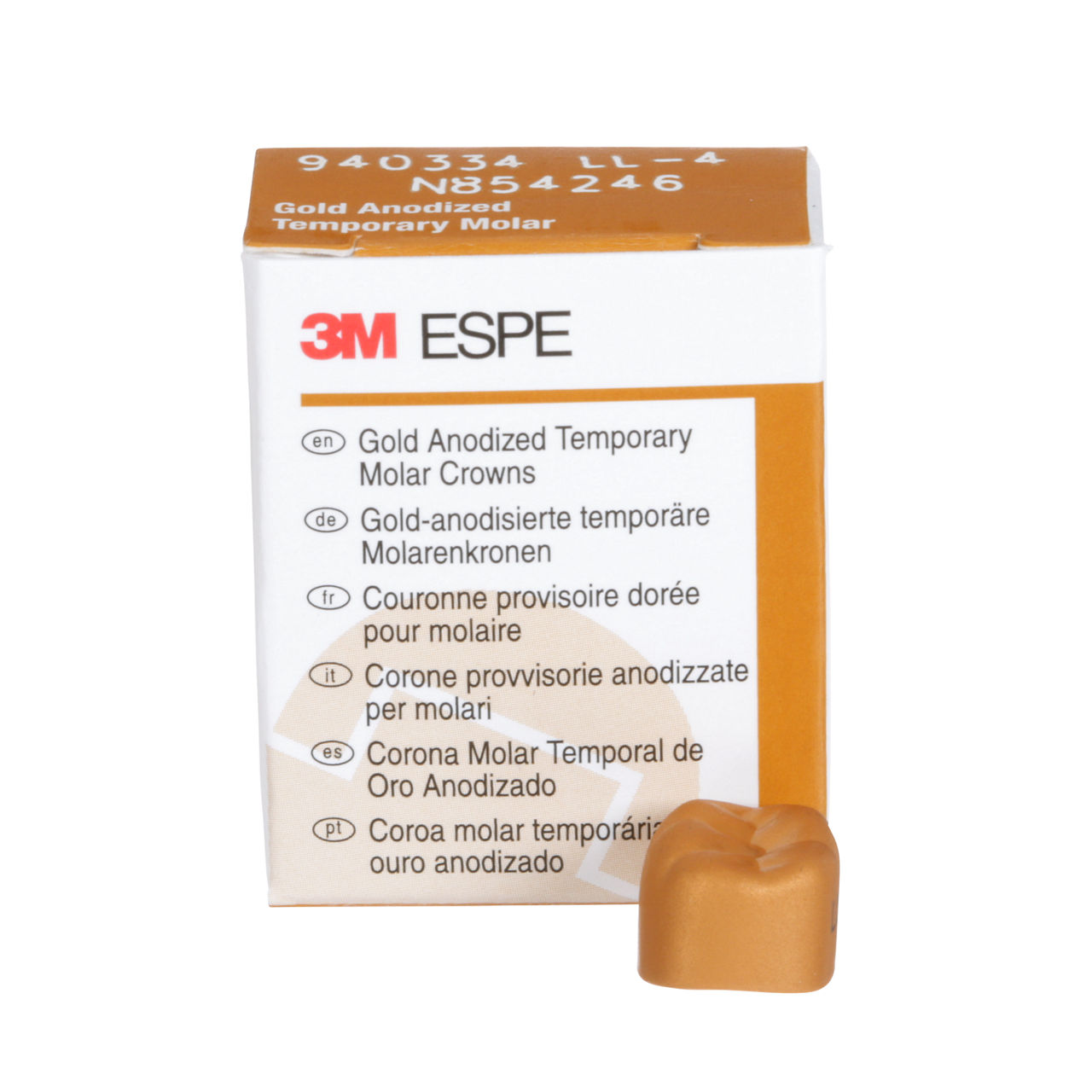 3M™ Gold Anodized Temporary Molar Crowns, 940334, Lower Left FirstMolar, Size 4, 5 Crowns